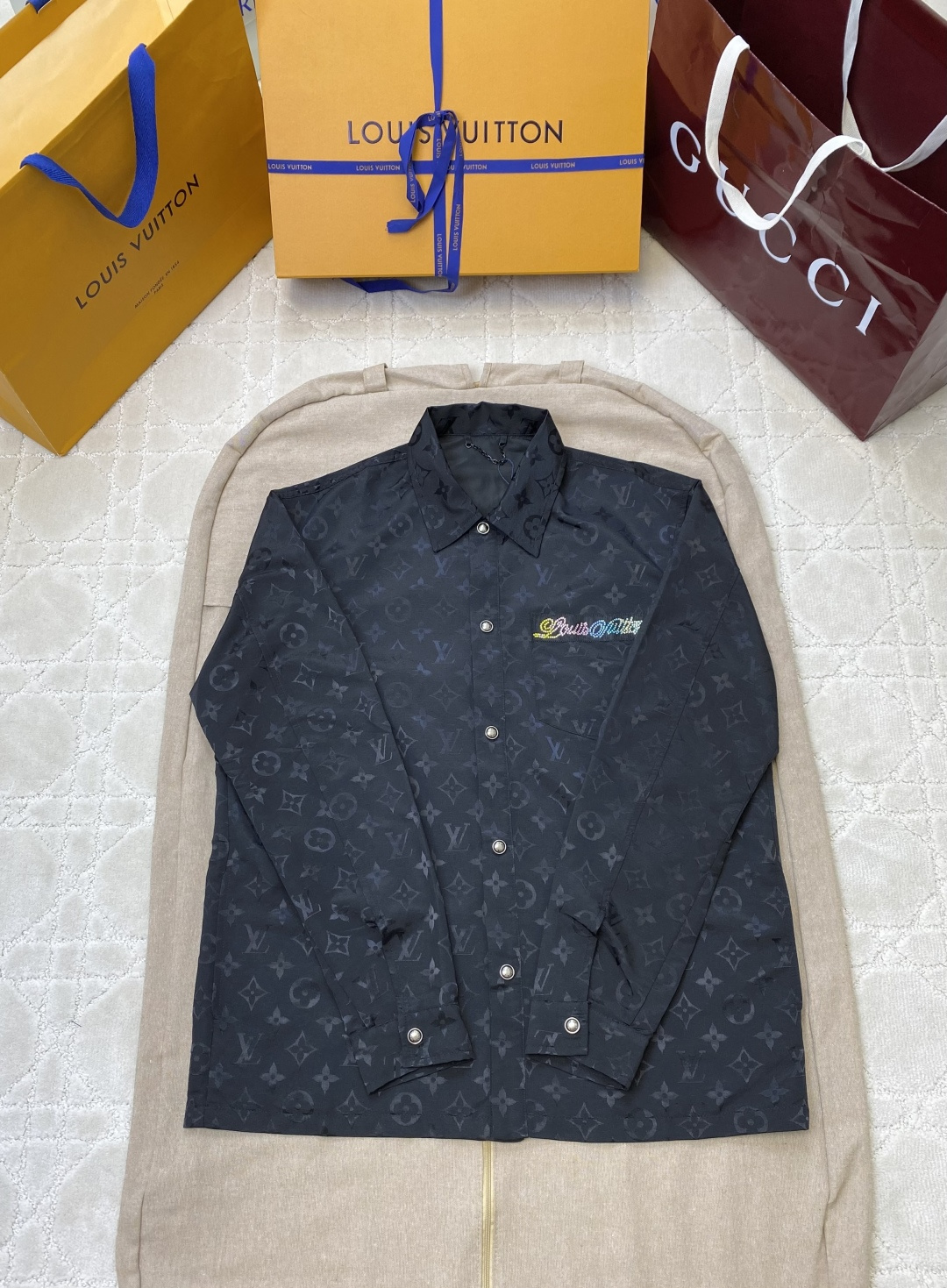 LV 2025 春夏新款訂製彩色燙鑽襯衫