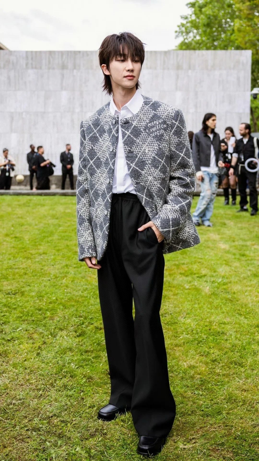 LV 純色字母刺繡羊毛長褲