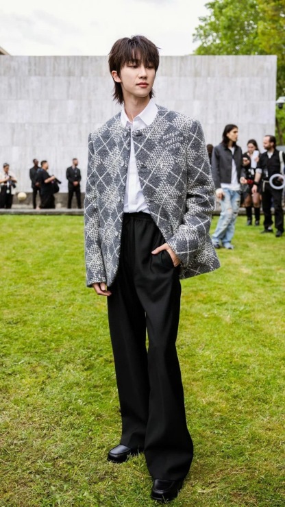 LV 純色字母刺繡羊毛長褲