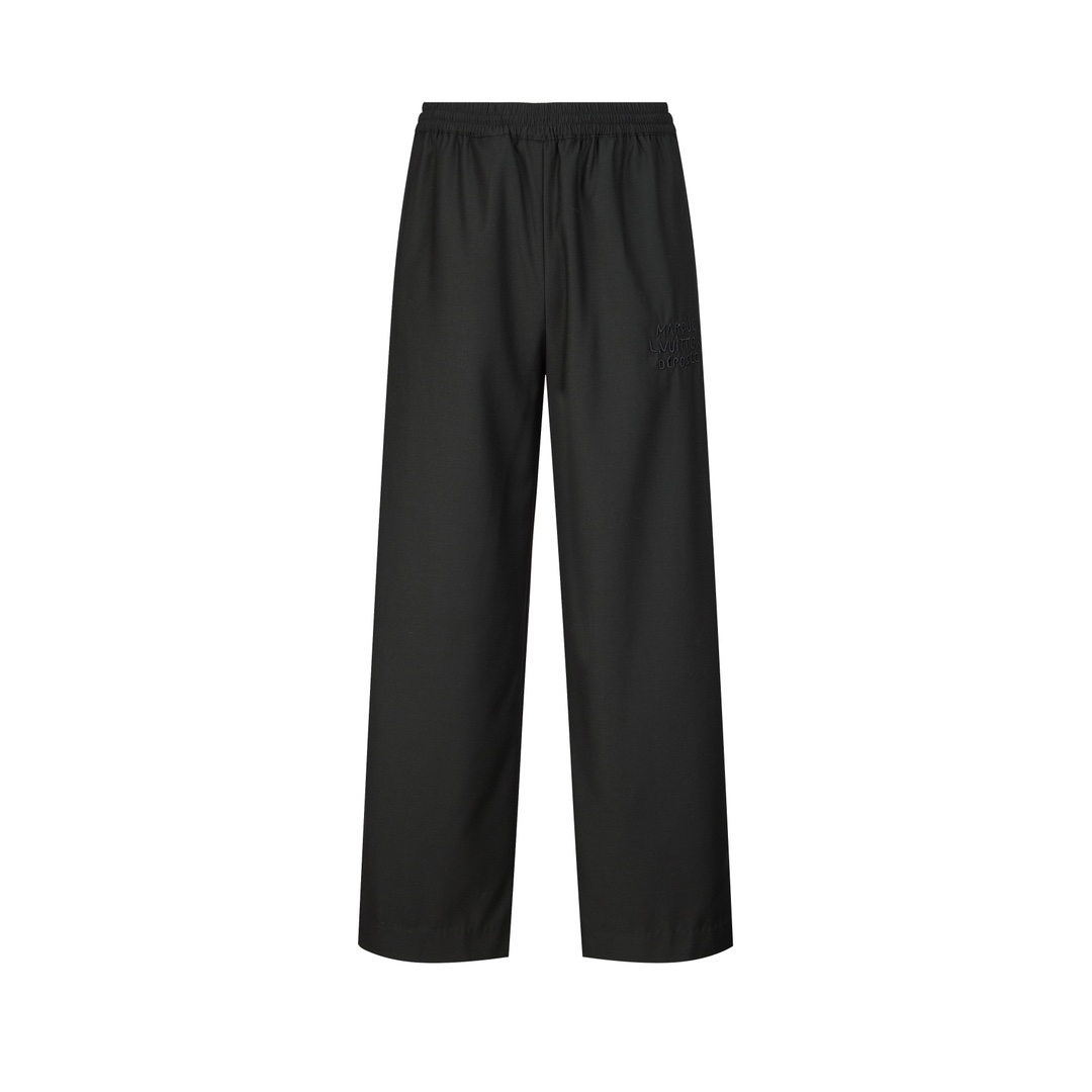 LV 純色字母刺繡羊毛長褲