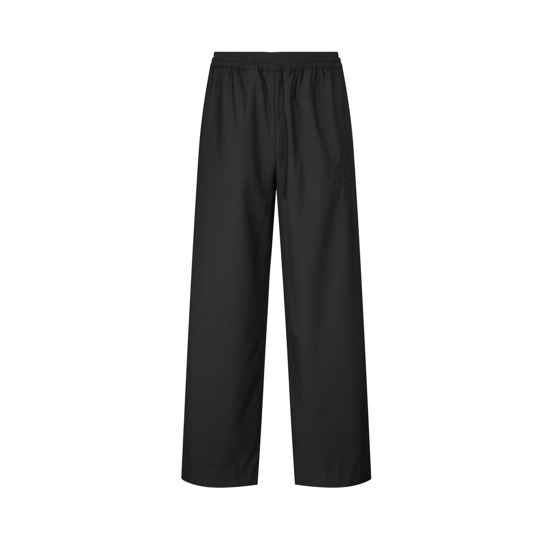 LV 純色字母刺繡羊毛長褲