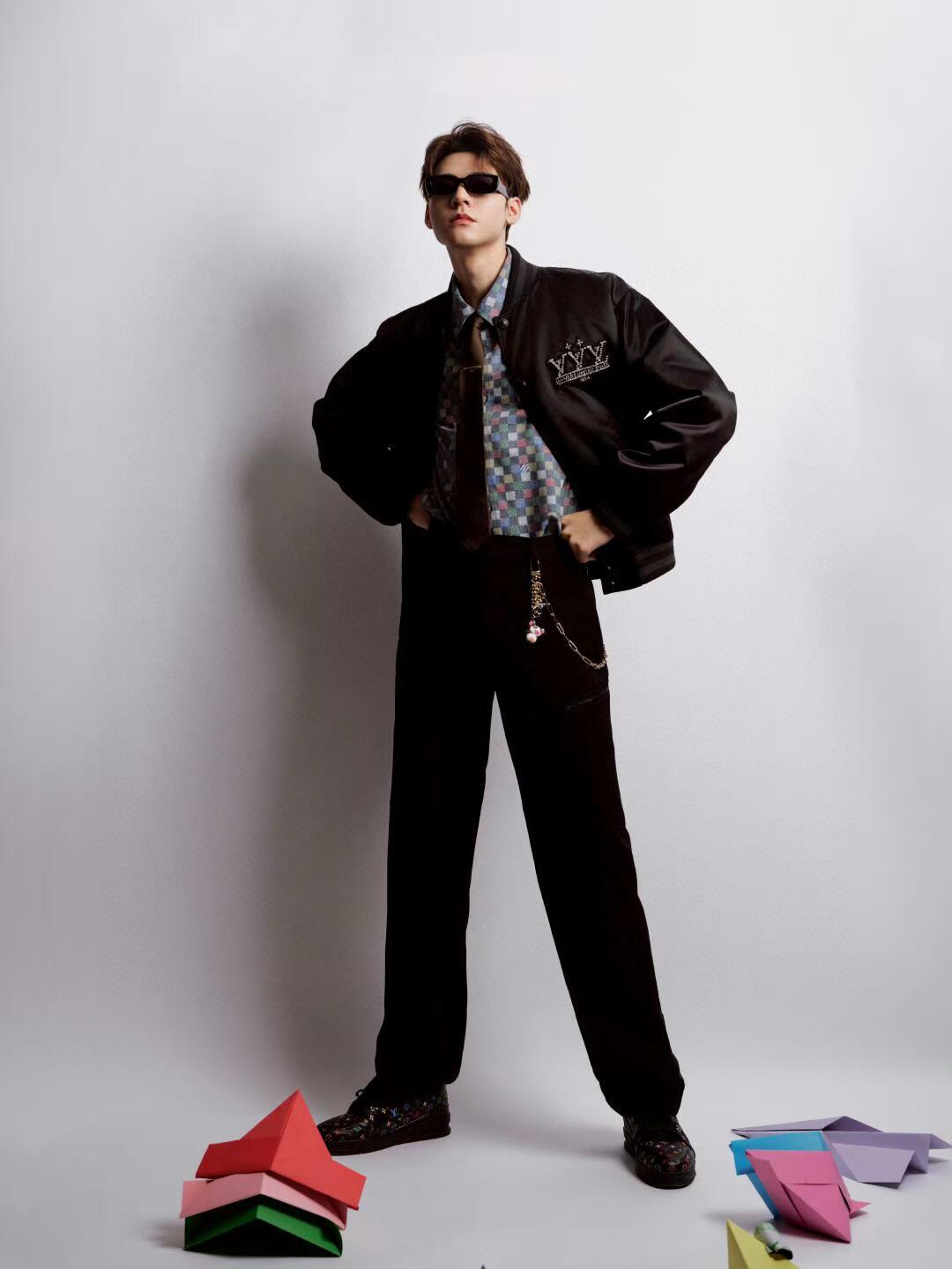 LV / 路易 刺繡多拉鍊口袋工裝直筒褲