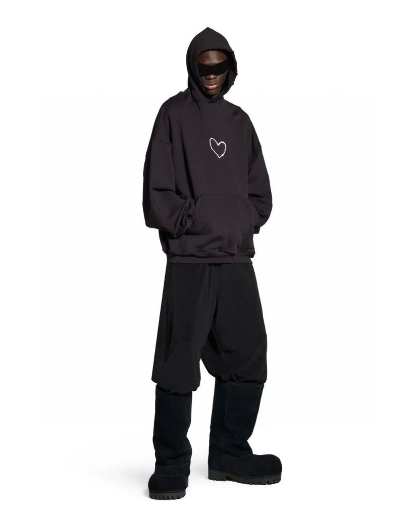 BLCG 巴黎世家 24 秋冬新品 水洗磨破做舊愛心長袖連帽衫衛衣