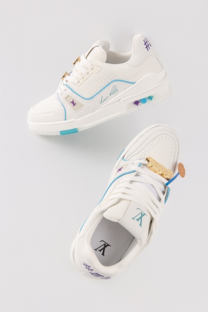 LOUIS VUITTON Trainer DIY 郵輪款 皮革 圓頭繫帶 字母簽名 低幫 板鞋 鴛鴦 男女同款