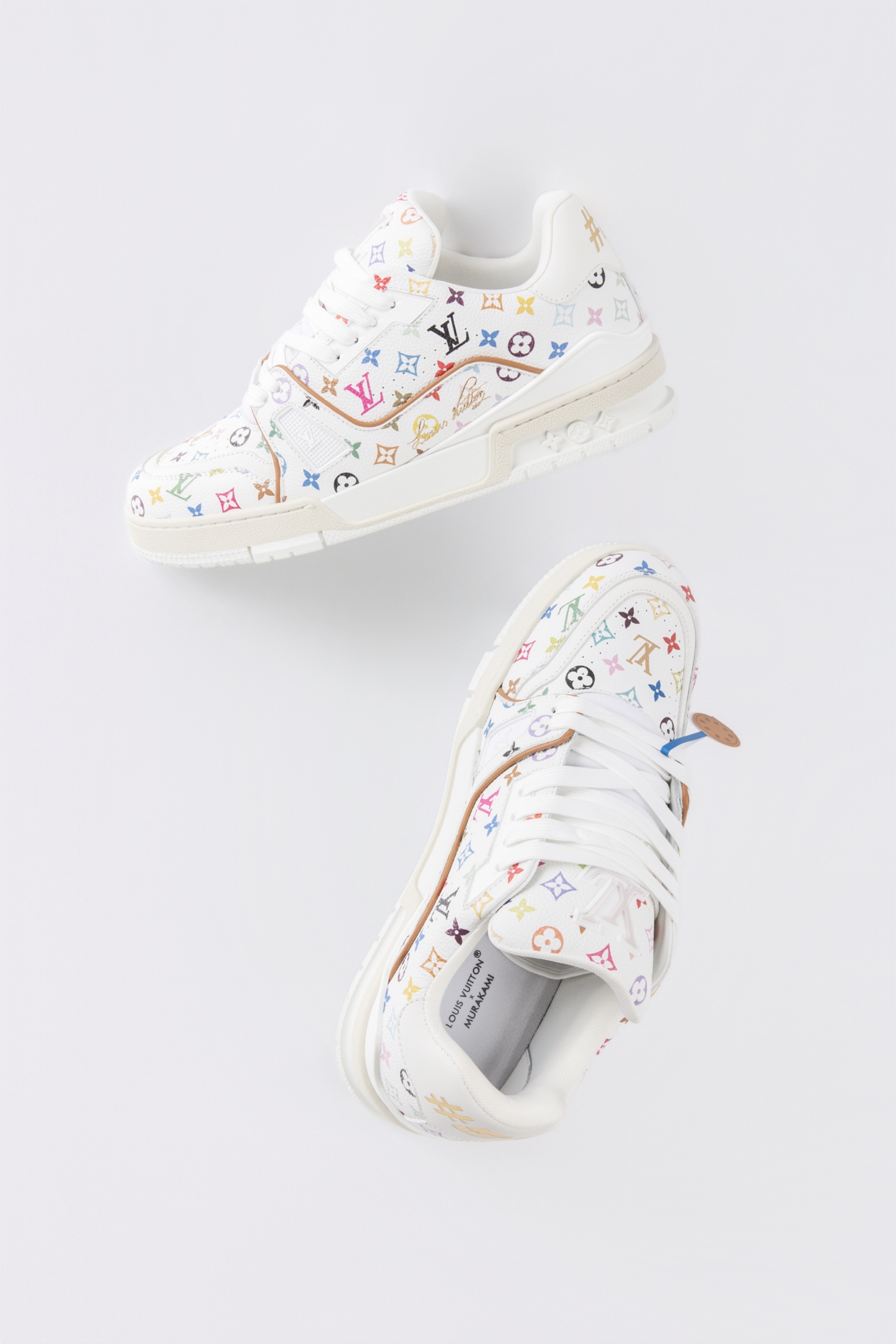 LOUIS VUITTON Trainer 村上隆聯名皮革 圓頭繫帶 字母簽名 低幫 板鞋 鴛鴦 男女同款