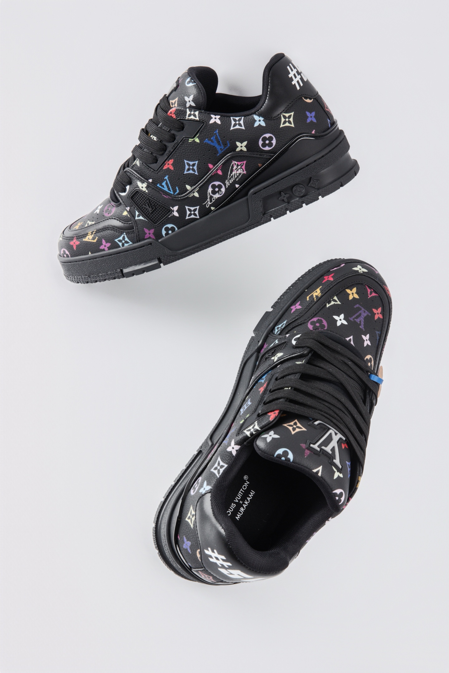 LOUIS VUITTON Trainer 村上隆聯名皮革 圓頭繫帶 字母簽名 低幫 板鞋 鴛鴦 男女同款