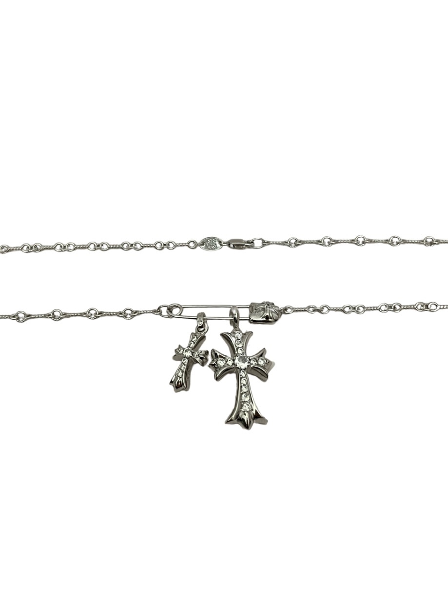 𝐂𝐡𝐫𝐨𝐦𝐞 𝐡𝐞𝐚𝐫𝐭𝐬 克羅心 銀鍍白金 鑲石別針雙十字項鍊