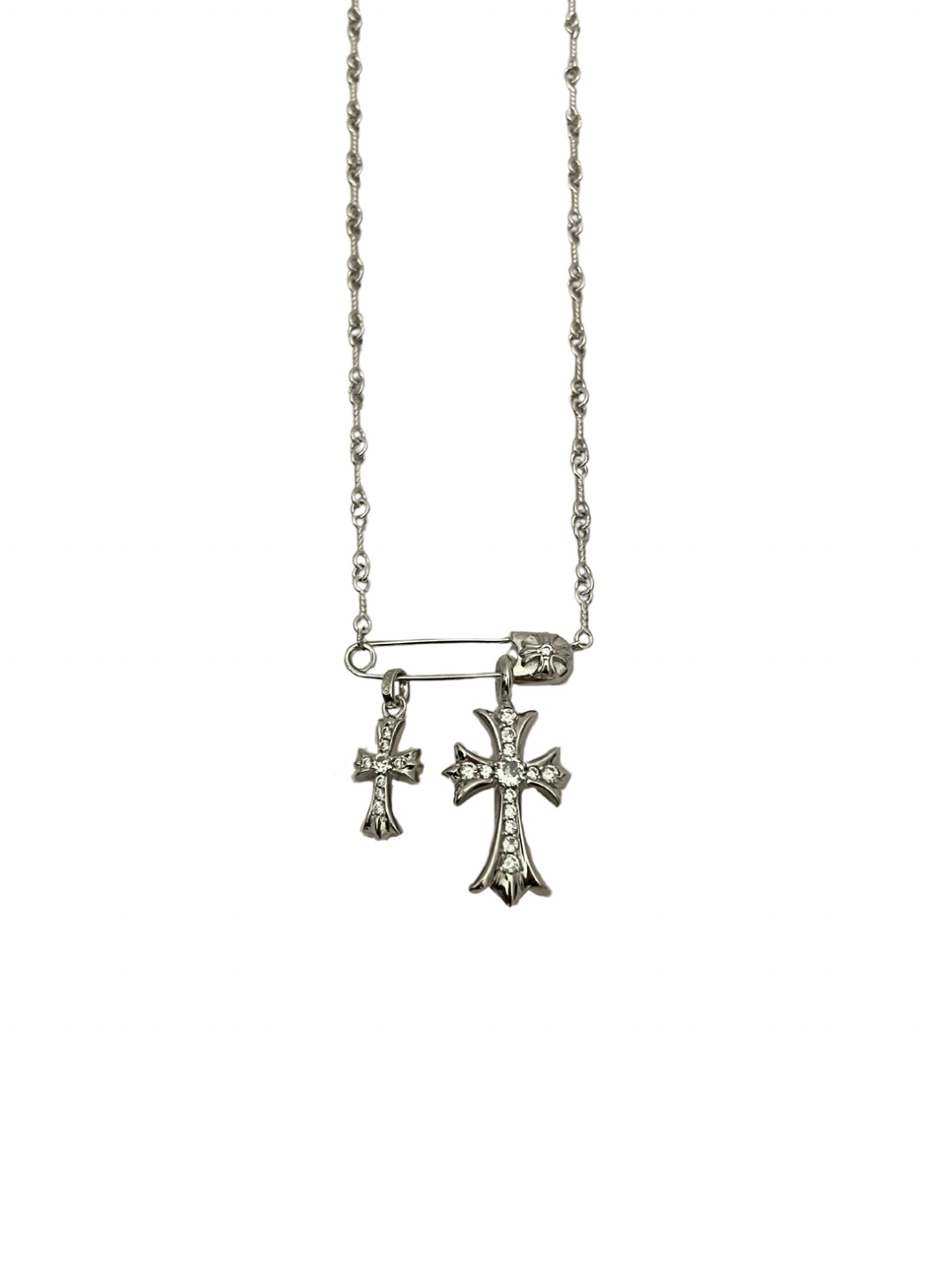 𝐂𝐡𝐫𝐨𝐦𝐞 𝐡𝐞𝐚𝐫𝐭𝐬 克羅心 銀鍍白金 鑲石別針雙十字項鍊