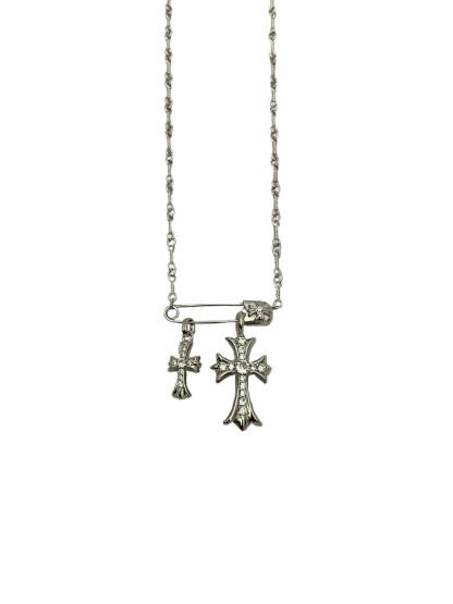 𝐂𝐡𝐫𝐨𝐦𝐞 𝐡𝐞𝐚𝐫𝐭𝐬 克羅心 銀鍍白金 鑲石別針雙十字項鍊