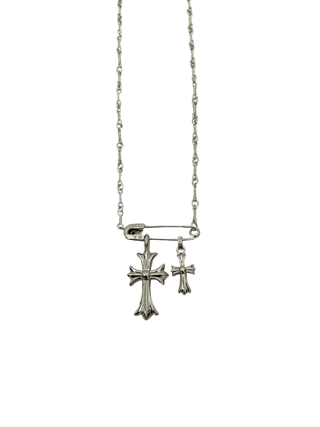 𝐂𝐡𝐫𝐨𝐦𝐞 𝐡𝐞𝐚𝐫𝐭𝐬 克羅心 銀鍍白金 鑲石別針雙十字項鍊