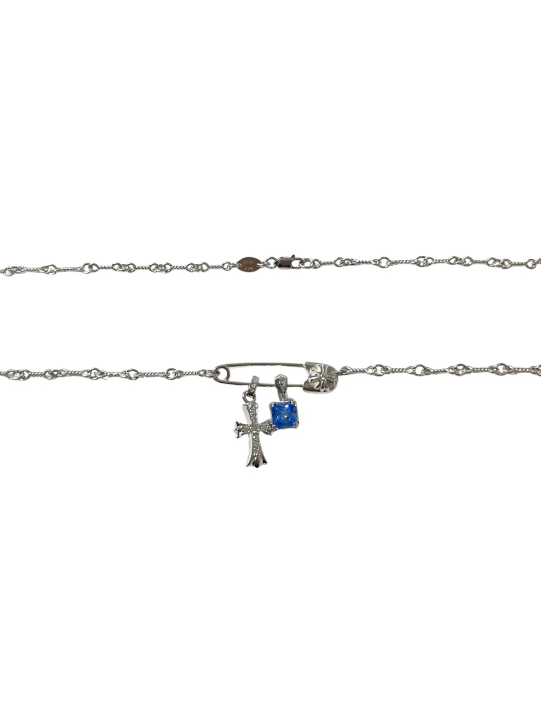 Chrome Hearts（CH / 克罗心）别针十字架镀金方糖项链（藍）