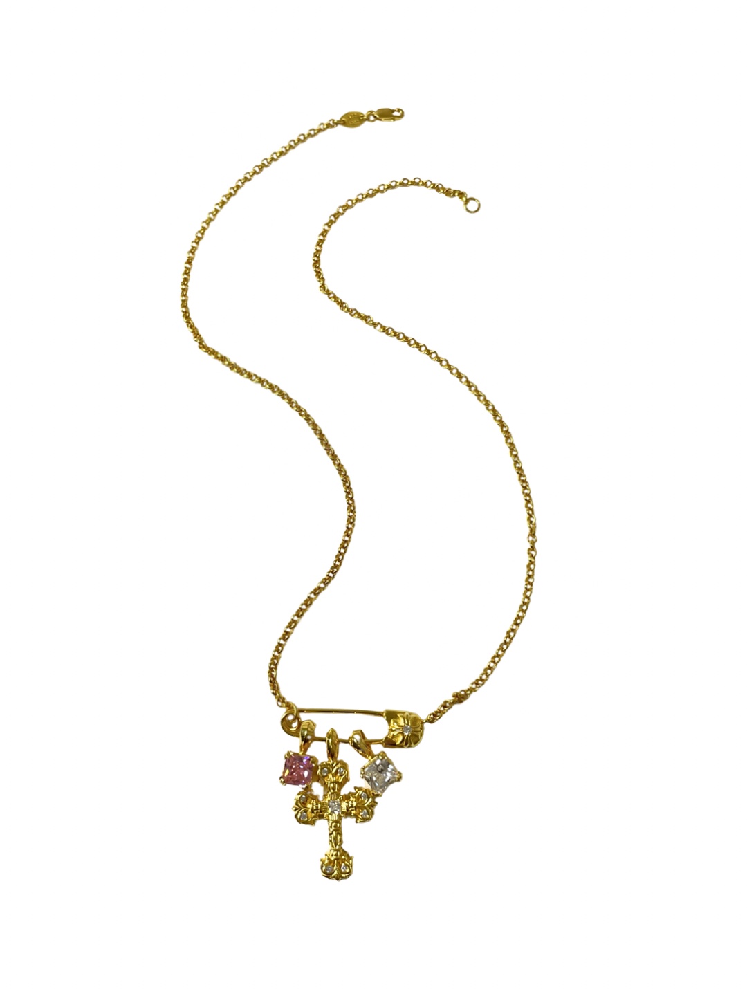 Chrome Hearts（CH / 克罗心）别针火焰十字架镀金方糖项链（金）