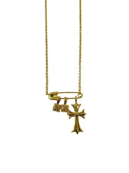 Chrome Hearts（克罗心）别针十字架镀金方糖项链（紅十字白粉）