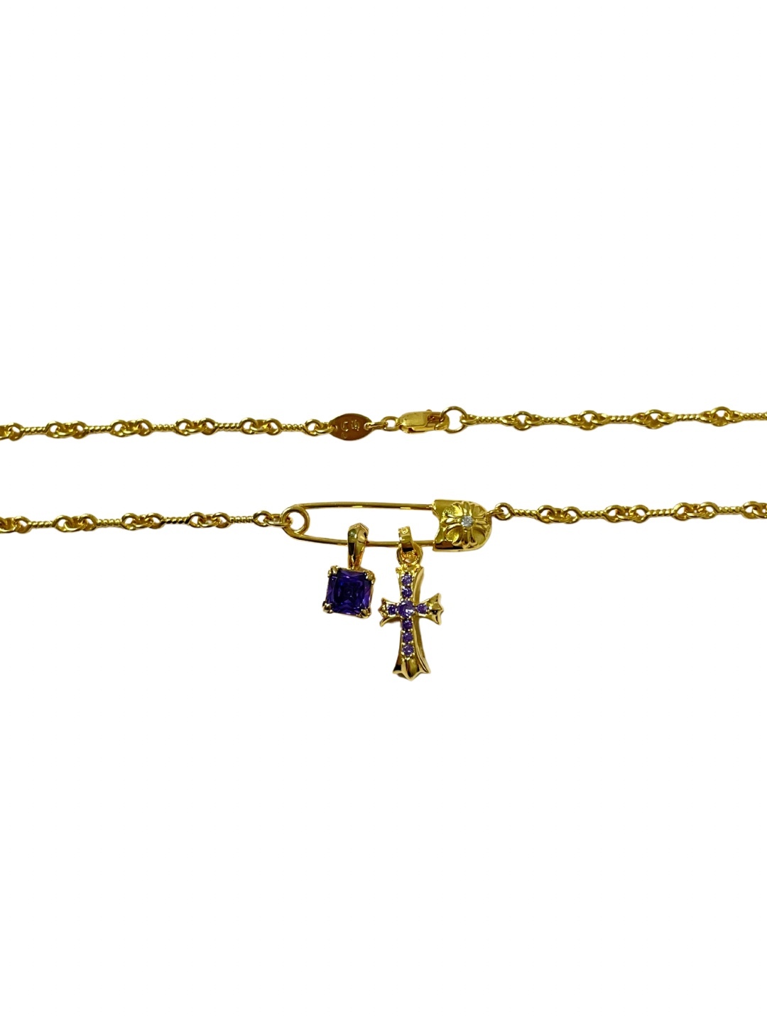 Chrome Hearts（克罗心）别针紫钻十字架项链（紫金）