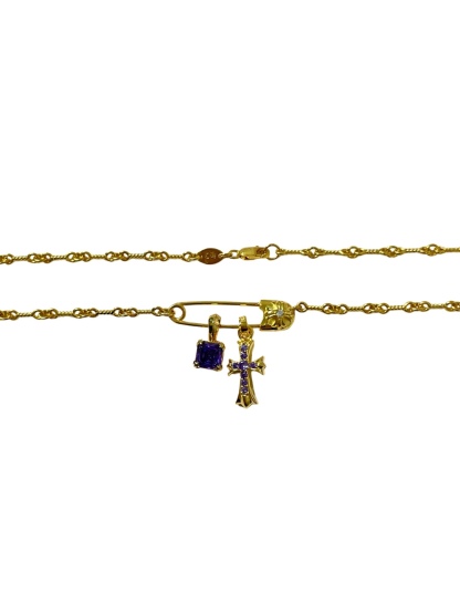 Chrome Hearts（克罗心）别针紫钻十字架项链（紫金）