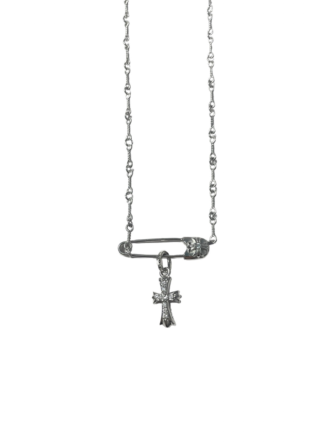 Chrome Hearts（CH / 克羅心）銀鍍白金鑲石別針小十字項鍊
