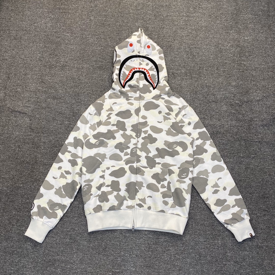 P225 XX154 BAPE 經典黑白夜間發光迷彩鯊魚拉鍊連帽衛衣