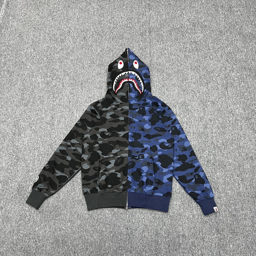 P235 XX233 Bape 都會迷彩拼接鯊魚全拉鍊連帽衛衣 235