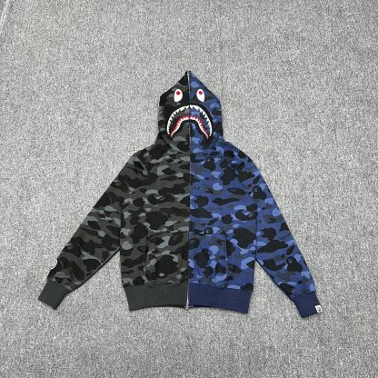 P235 XX233 Bape 都會迷彩拼接鯊魚全拉鍊連帽衛衣 235