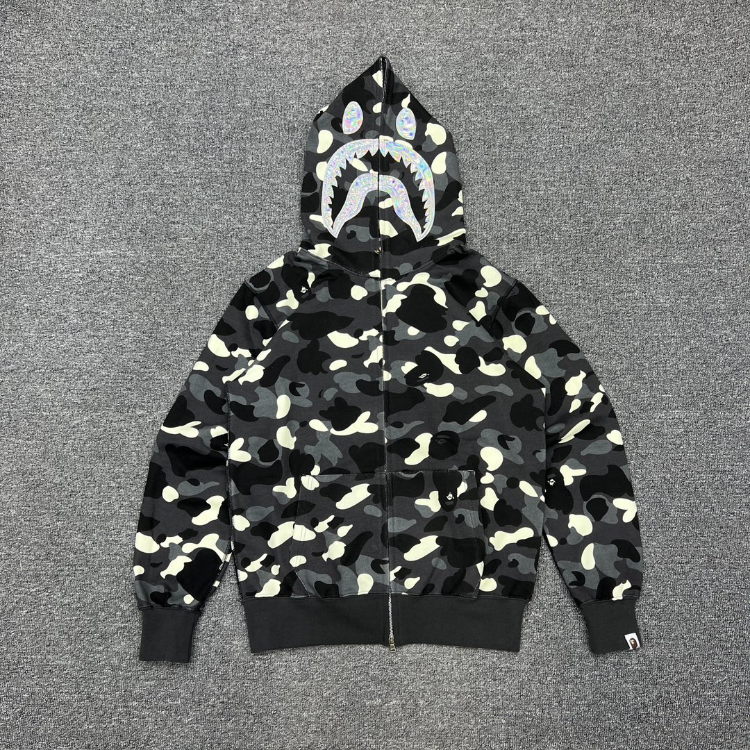 P245 XX091 BAPE CITY CAMO SHARK HOODIE 夜光迷彩鐳射鯊魚連帽拉鏈衛衣 245