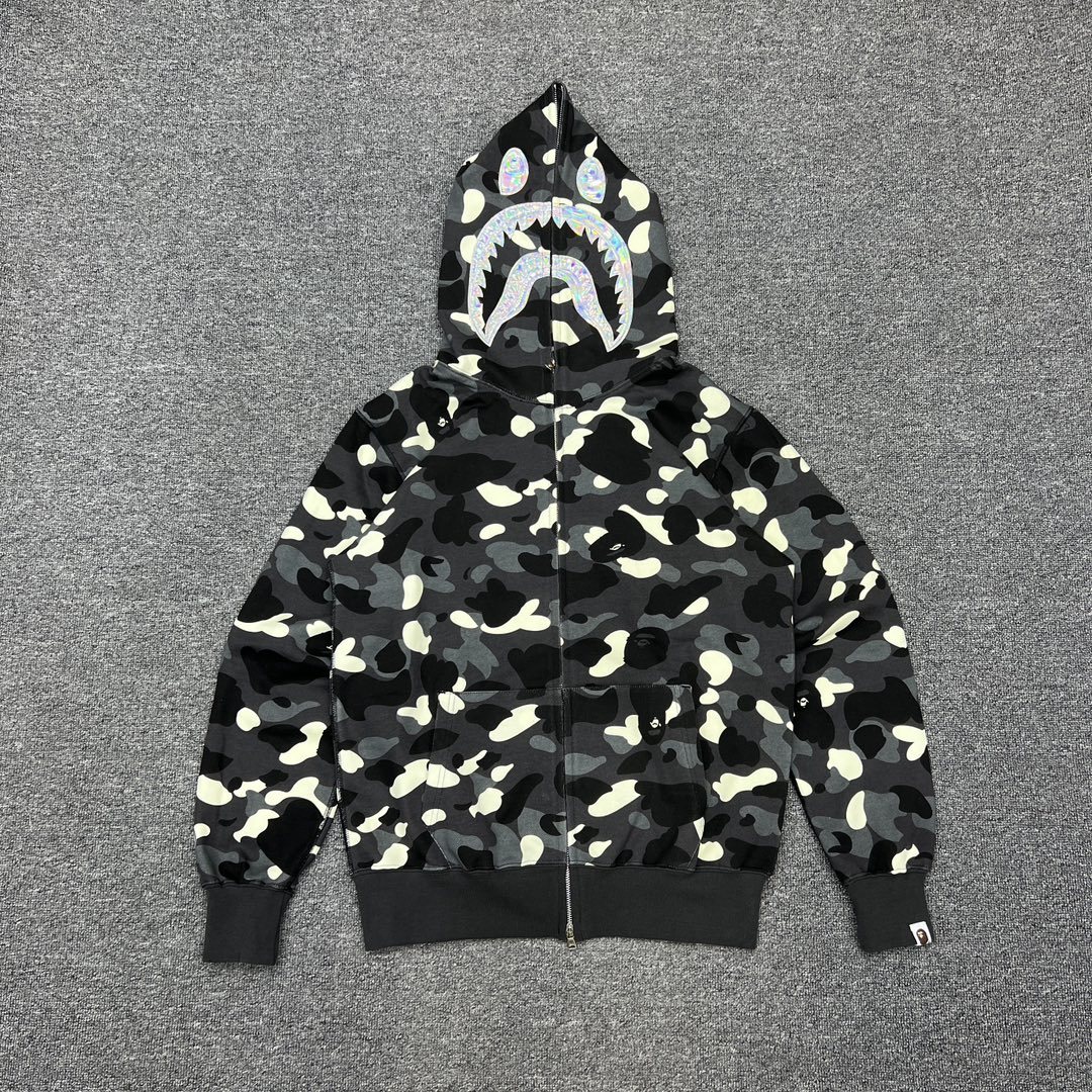 P245 XX091 BAPE CITY CAMO SHARK HOODIE 夜光迷彩鐳射鯊魚連帽拉鏈衛衣 245