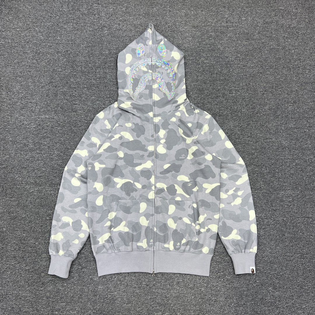 P245 XX091 BAPE CITY CAMO SHARK HOODIE 夜光迷彩鐳射鯊魚連帽拉鏈衛衣 245