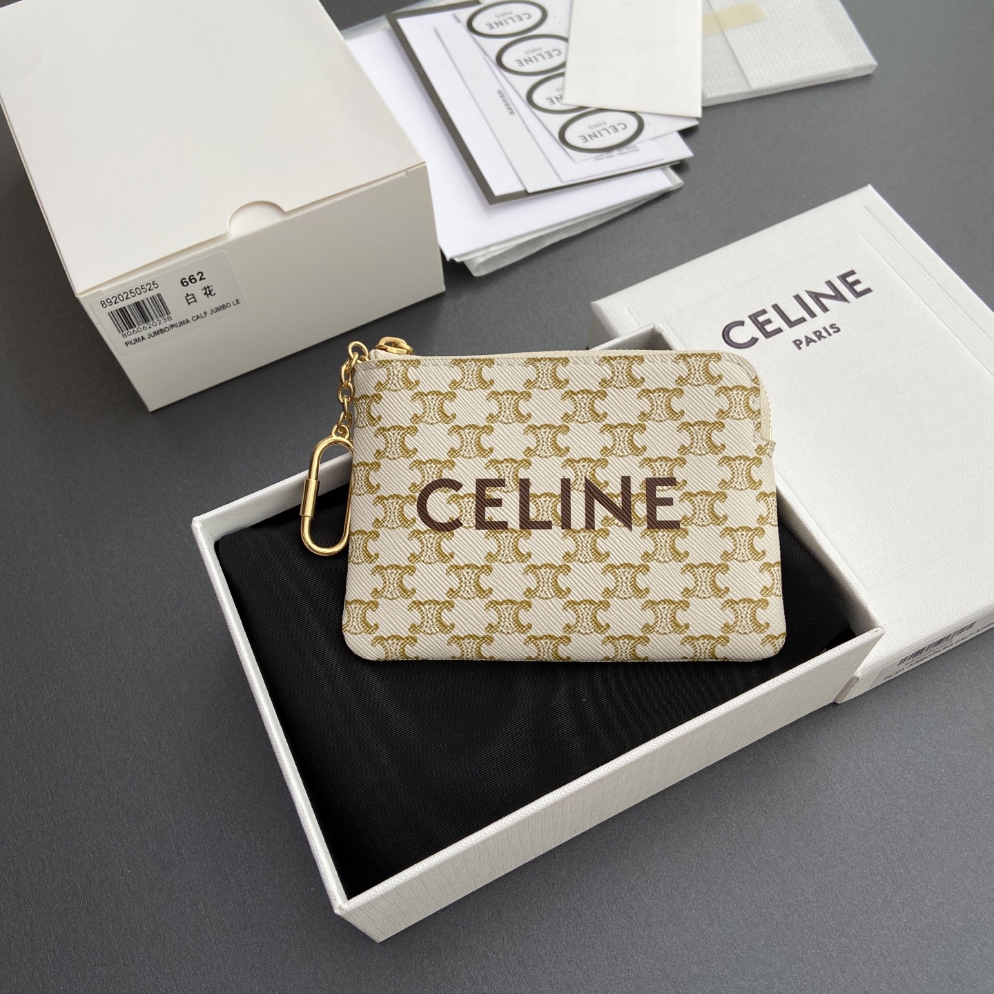 CELINE 標誌印花配鉤扣零錢卡片包