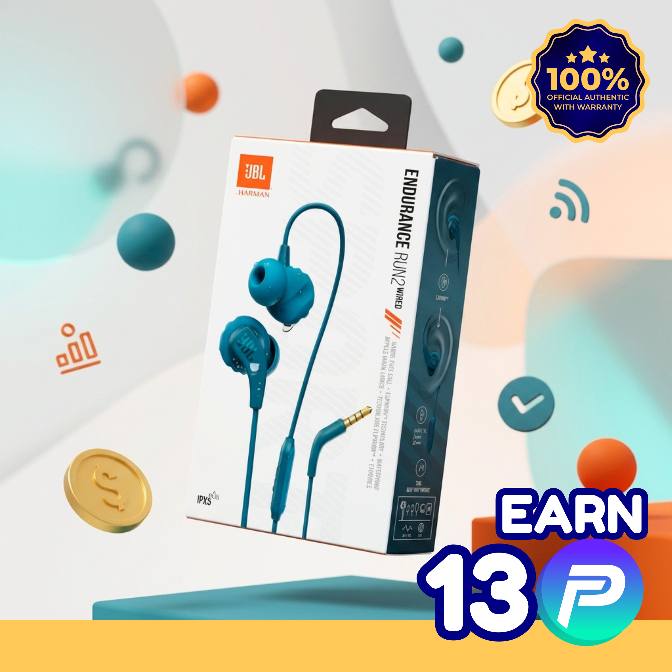 JBL Endurance Run 2 Wired Waterproof Sports In-Ear Headphones