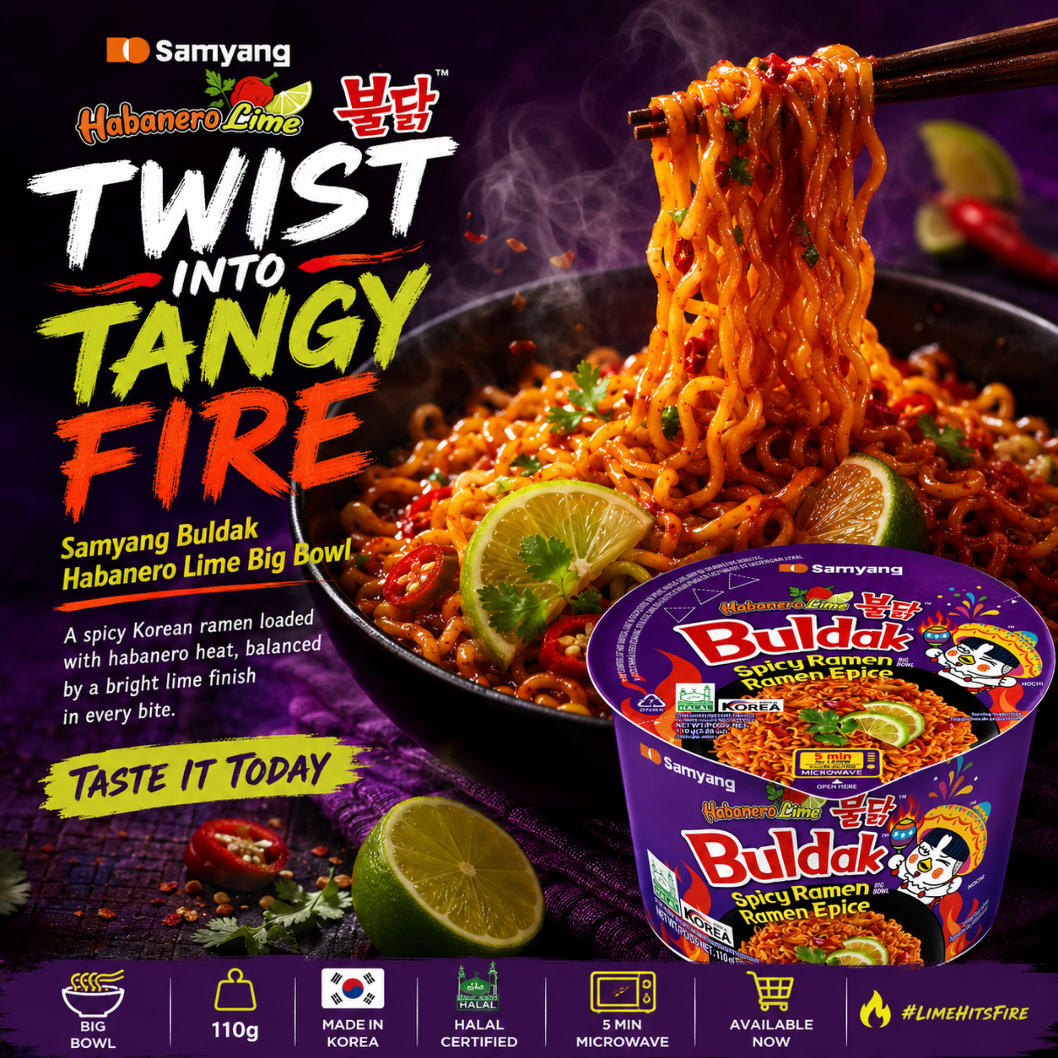Samyang Buldak Habanero Lime Big Bowl 110g