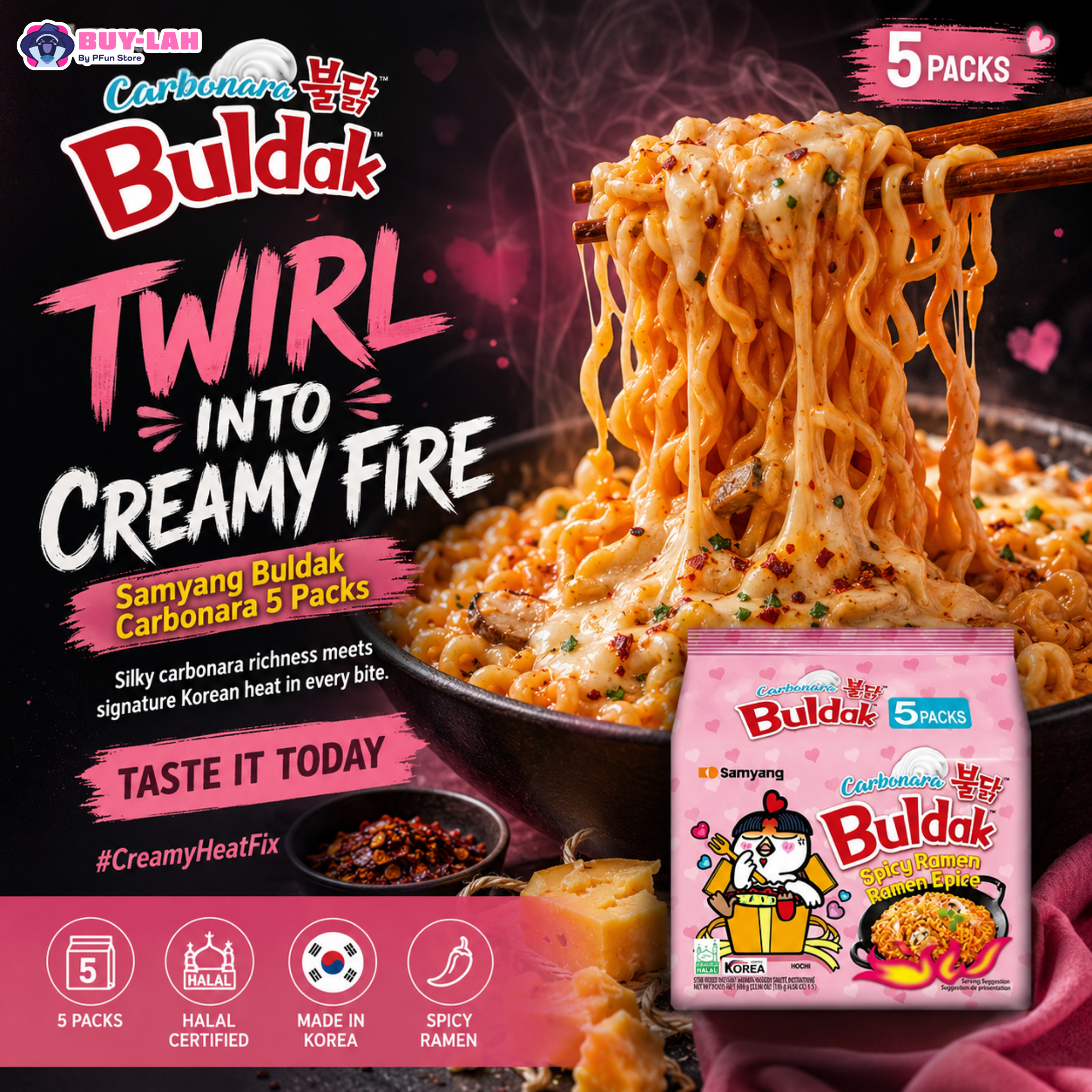 Samyang Buldak Carbonara Hot Chicken Ramen 5-Pack 