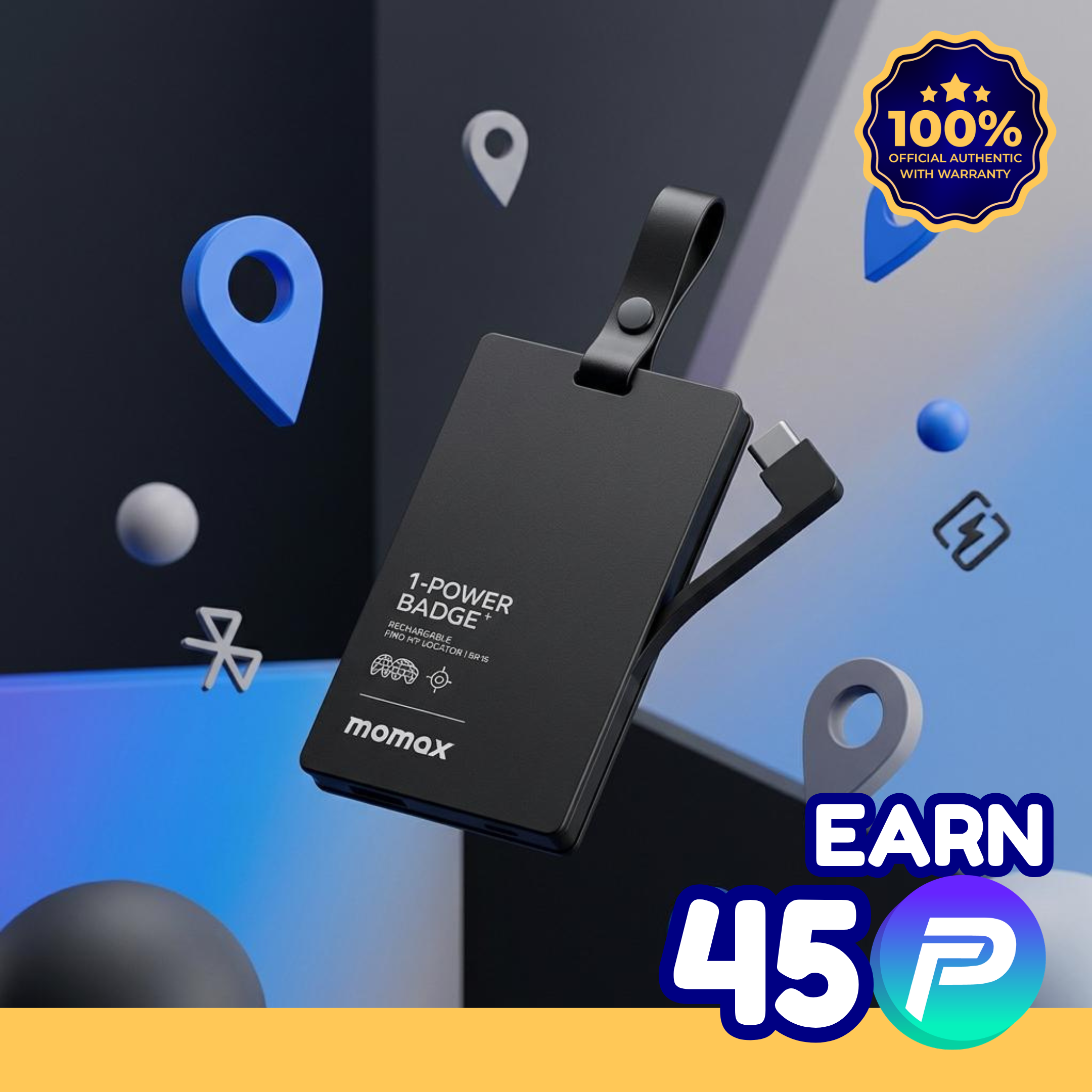 Momax 1-Power Badge+ Emergency Power Bank with Find My Locator