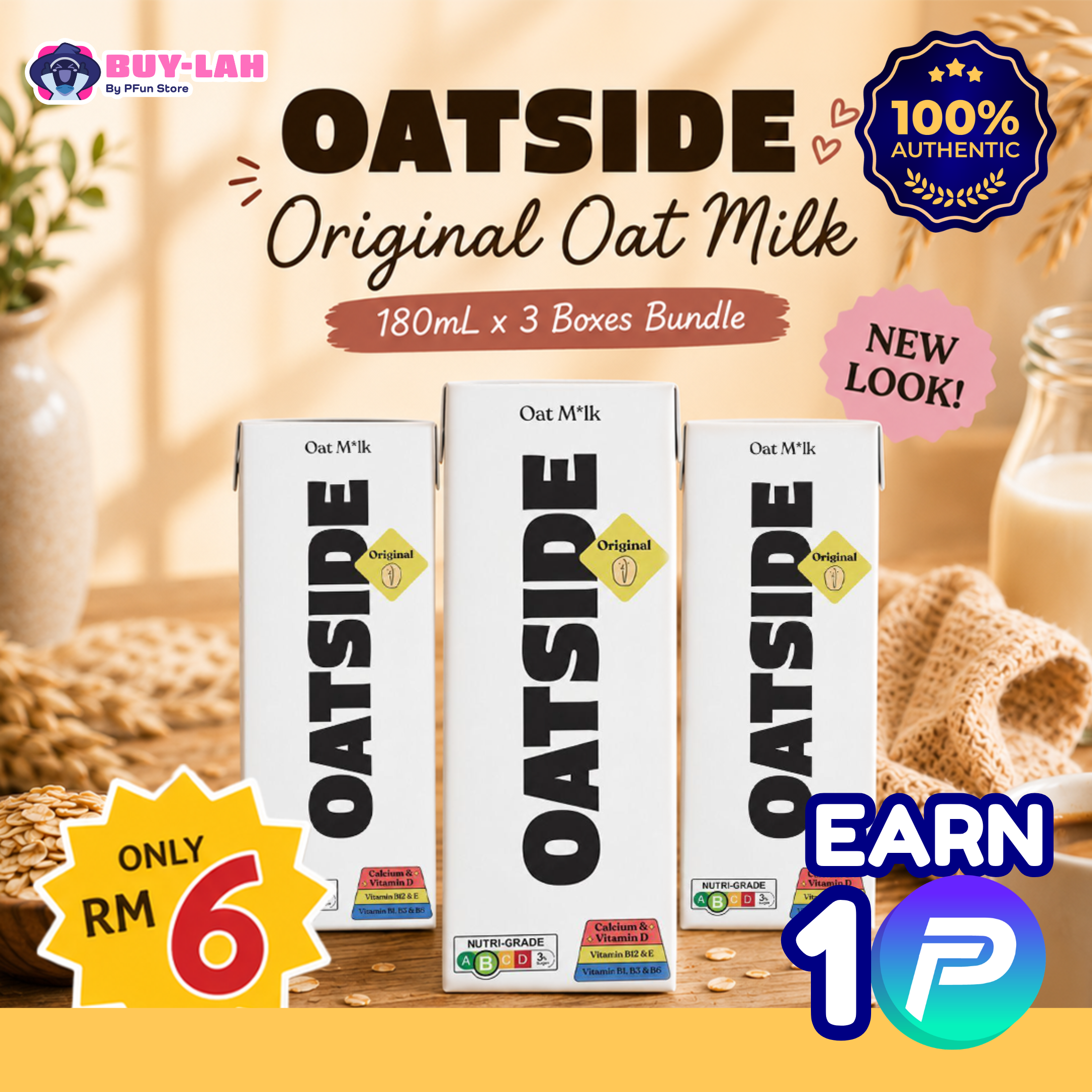  Oatside Original Oat Milk 180mL x 3 Boxes Bundle
