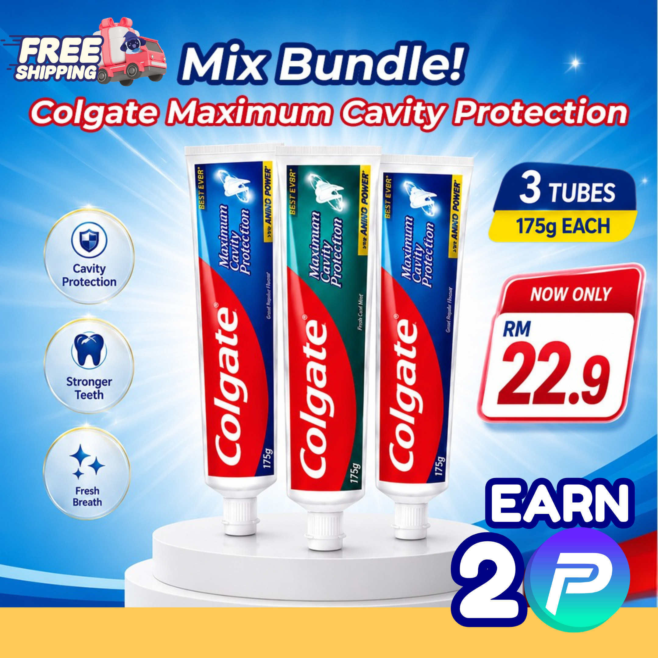 Colgate Maximum Cavity Protection Mix & Match Bundle — Any 3 Tubes (Red / Green) — Free Shipping