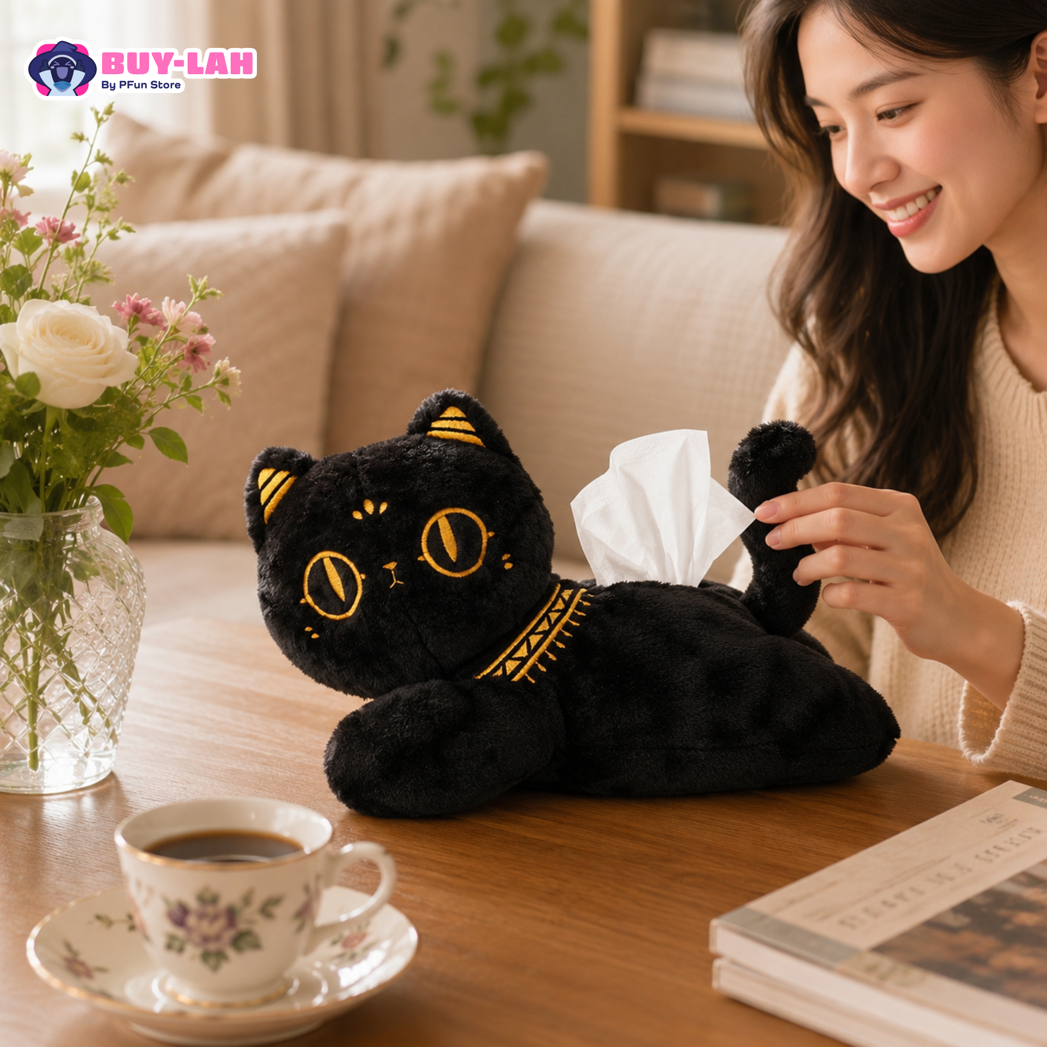  British Museum × Anderson's Cat — Mochi Cat Figure Car Tissue Box