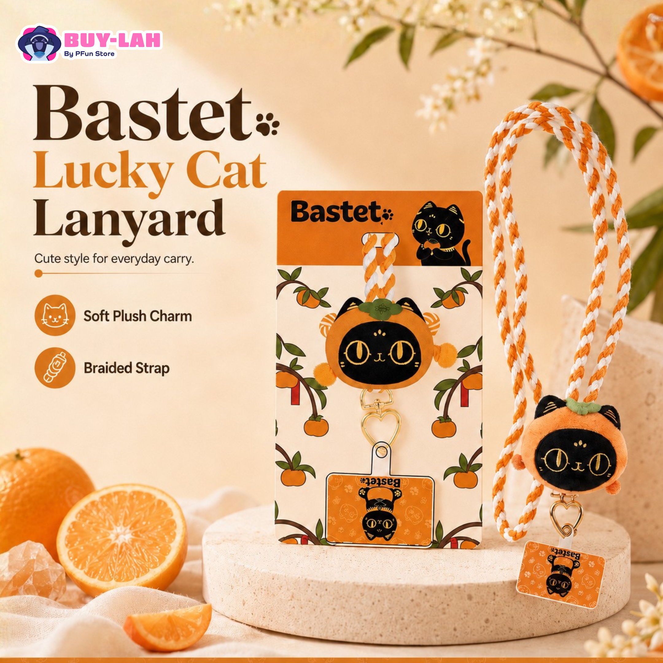 British Museum Bastet Orange Cat Plush Phone Lanyard 