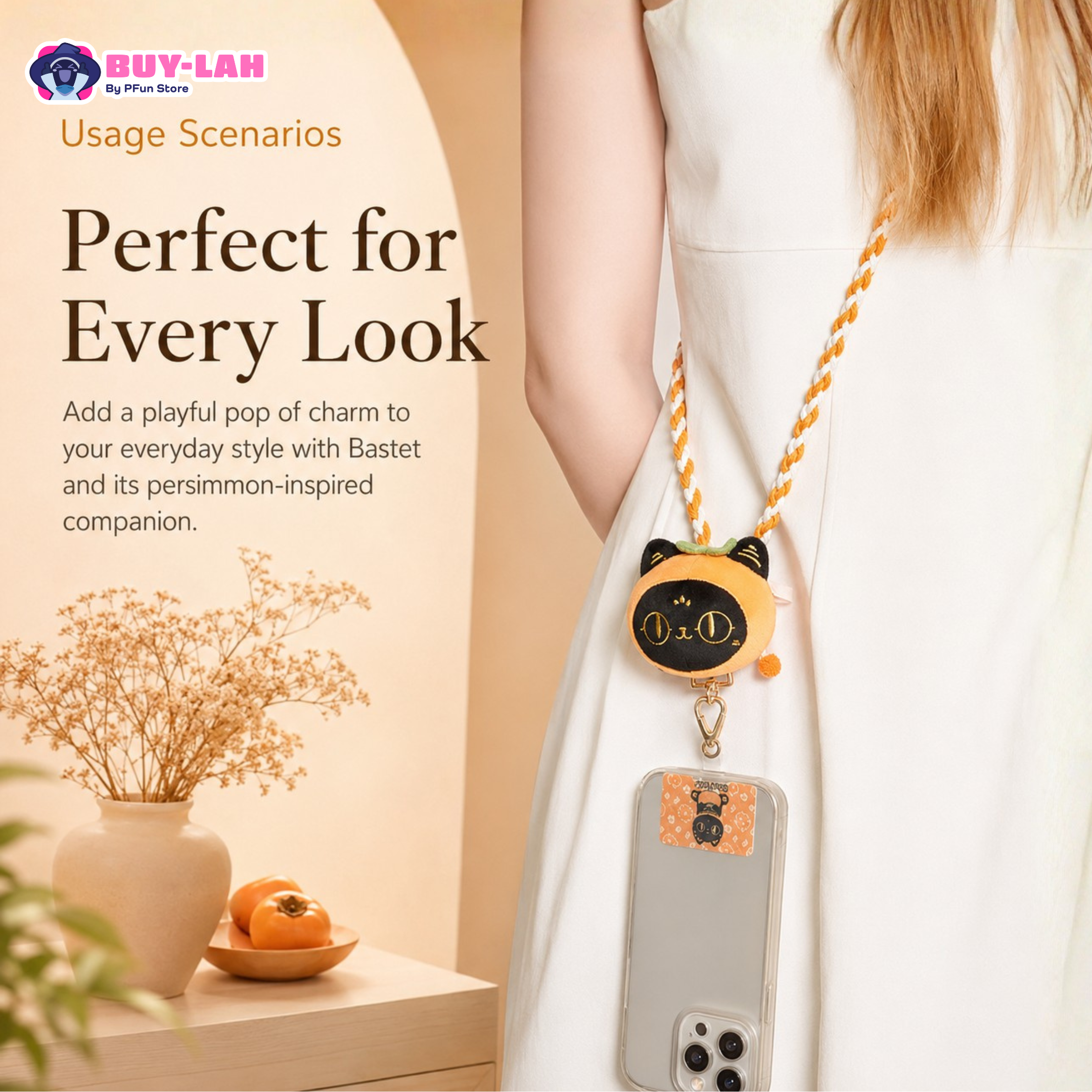 British Museum Bastet Orange Cat Plush Phone Lanyard 