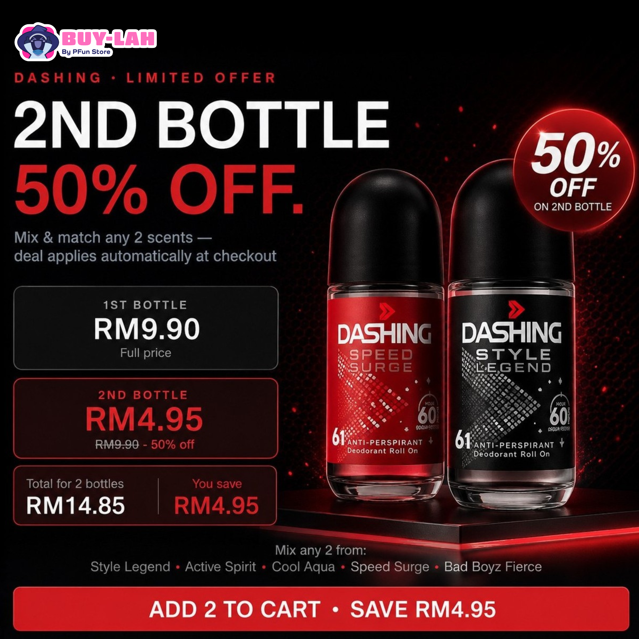 Dashing Anti-Perspirant Deodorant Roll-On 6-in-1 60HR  | 2nd Item 50% Off
