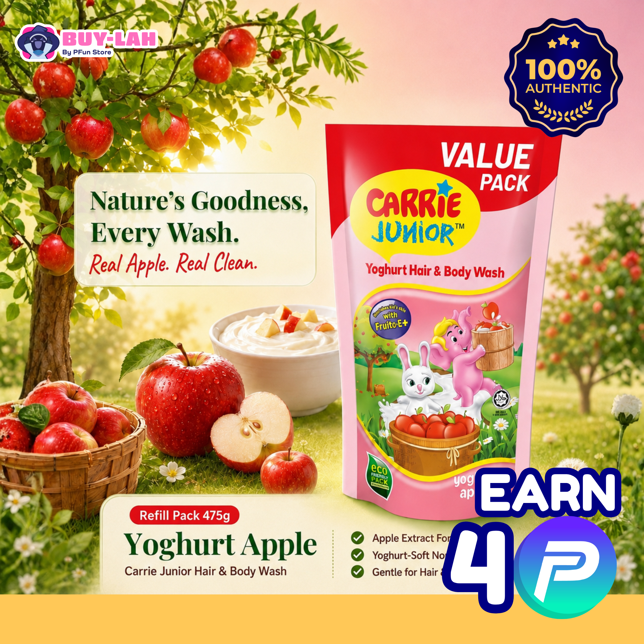 Carrie Junior Yoghurt Hair & Body Wash Refill Pack 475g — Yoghurt Apple