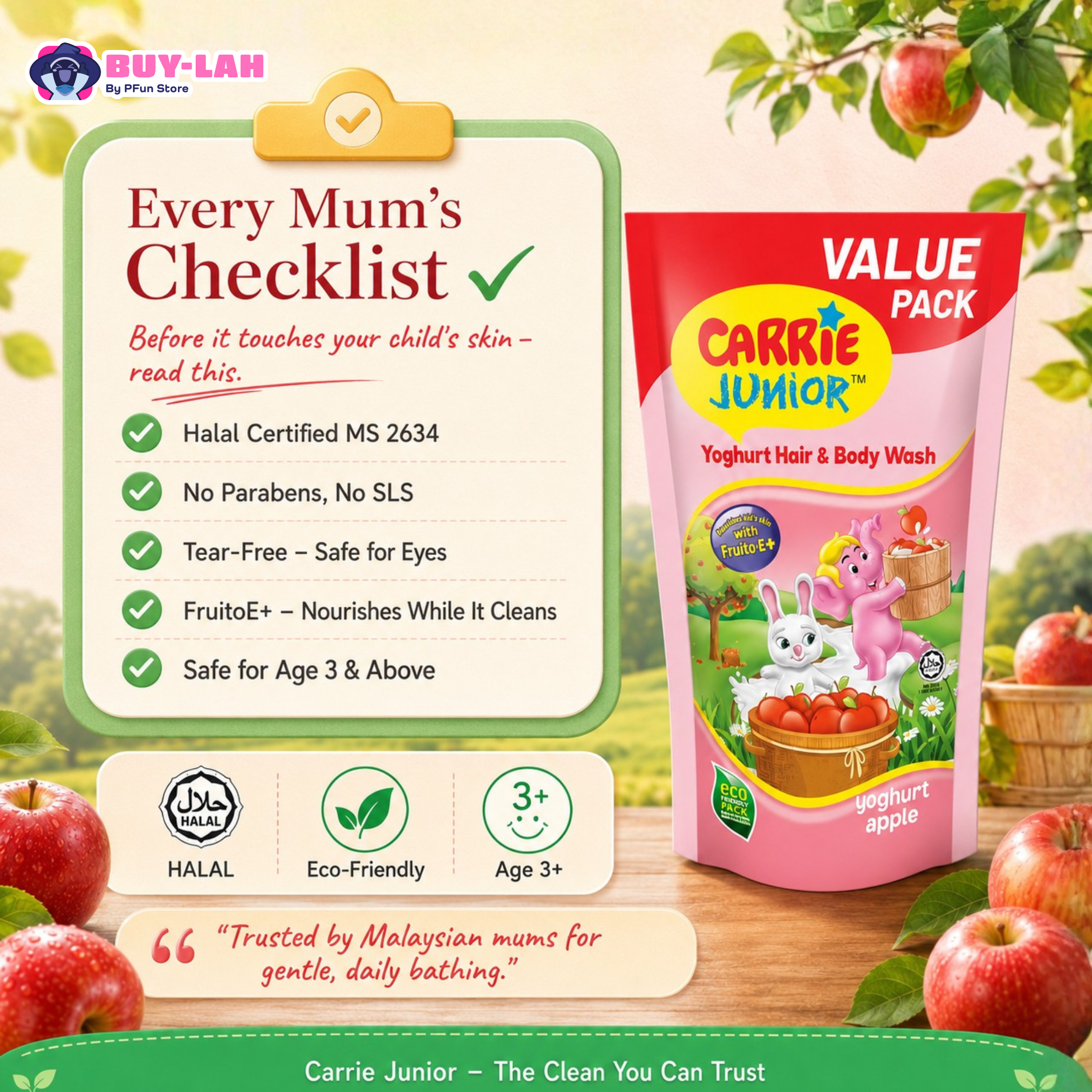 Carrie Junior Yoghurt Hair & Body Wash Refill Pack 475g — Yoghurt Apple