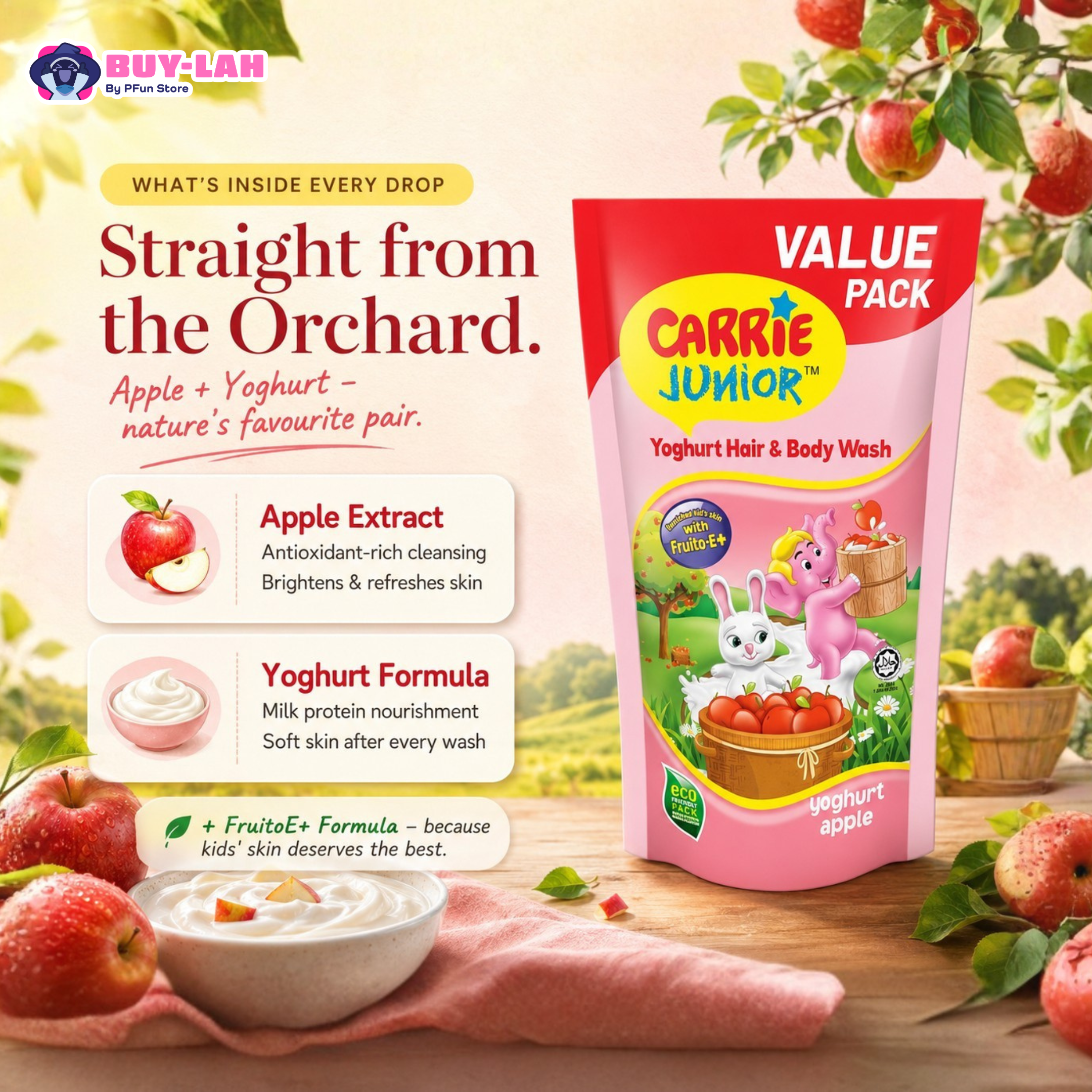 Carrie Junior Yoghurt Hair & Body Wash Refill Pack 475g — Yoghurt Apple