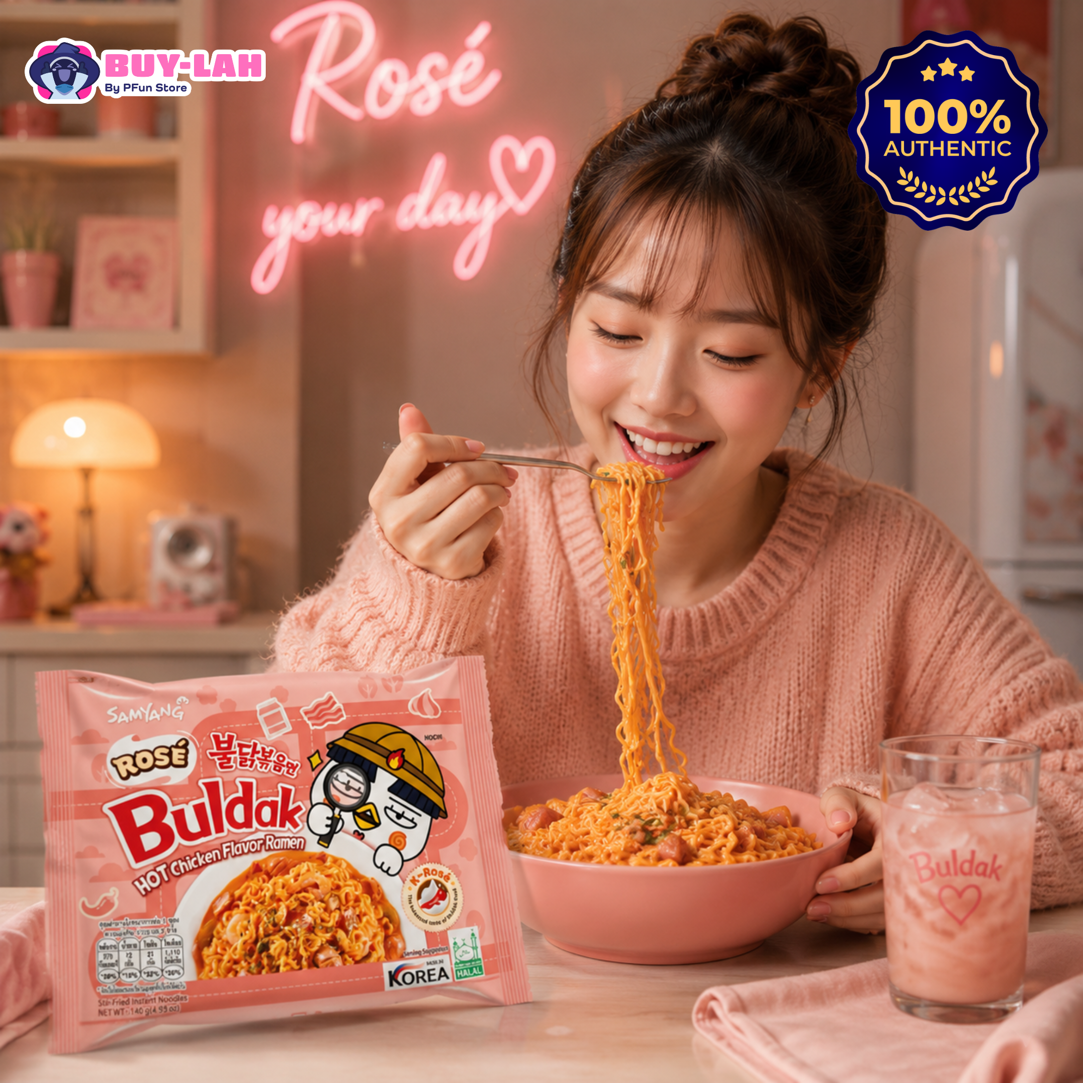 Samyang Buldak Rosé Hot Chicken Flavor Ramen — 1 Pack (Single)  | Halal