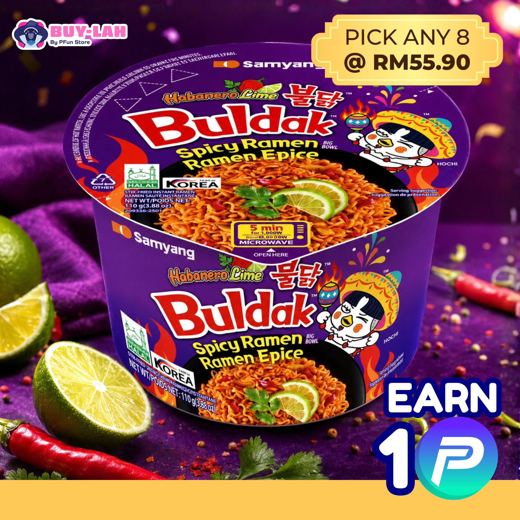 Samyang Buldak Habanero Lime Big Bowl 110g