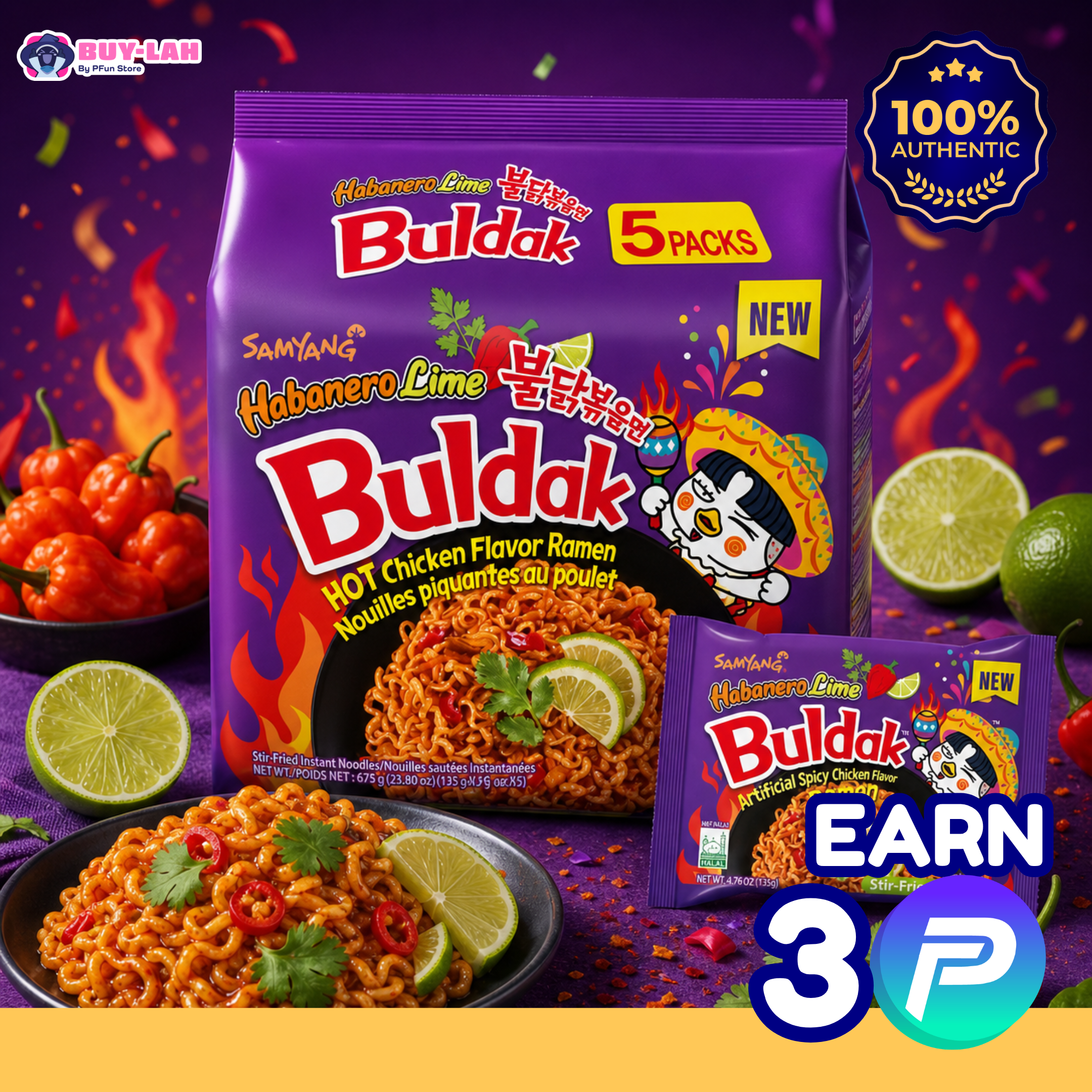 Samyang Buldak Habanero Lime Hot Chicken Ramen 5-Pack