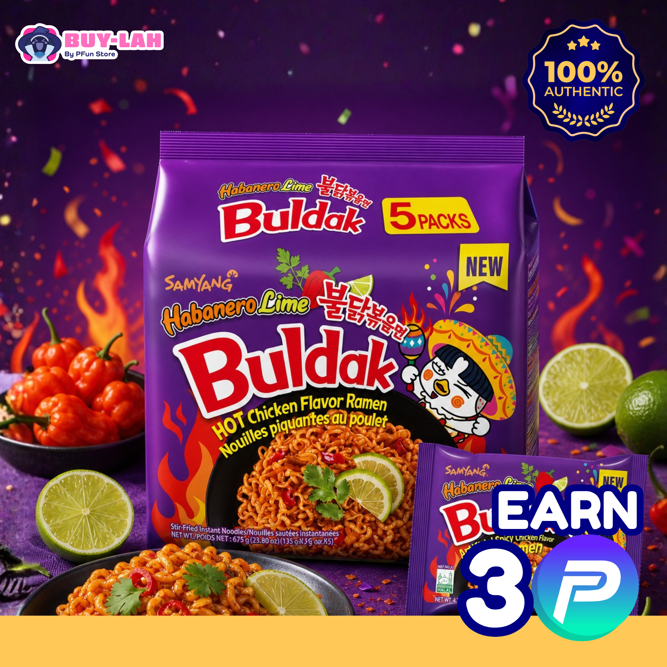 Samyang Buldak Habanero Lime Hot Chicken Ramen 5-Pack