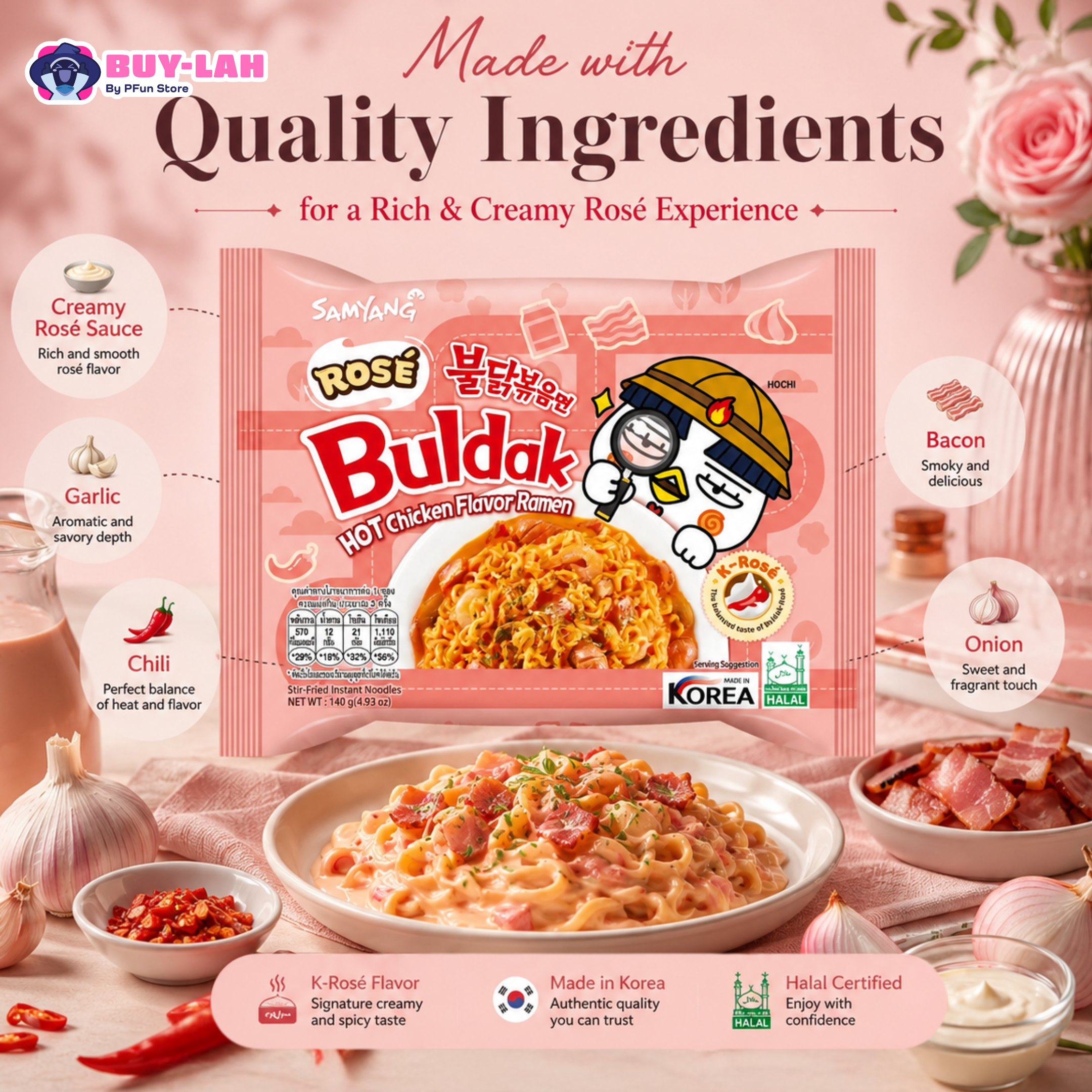 Samyang Buldak Rosé Hot Chicken Flavor Ramen — 1 Pack (Single)  | Halal