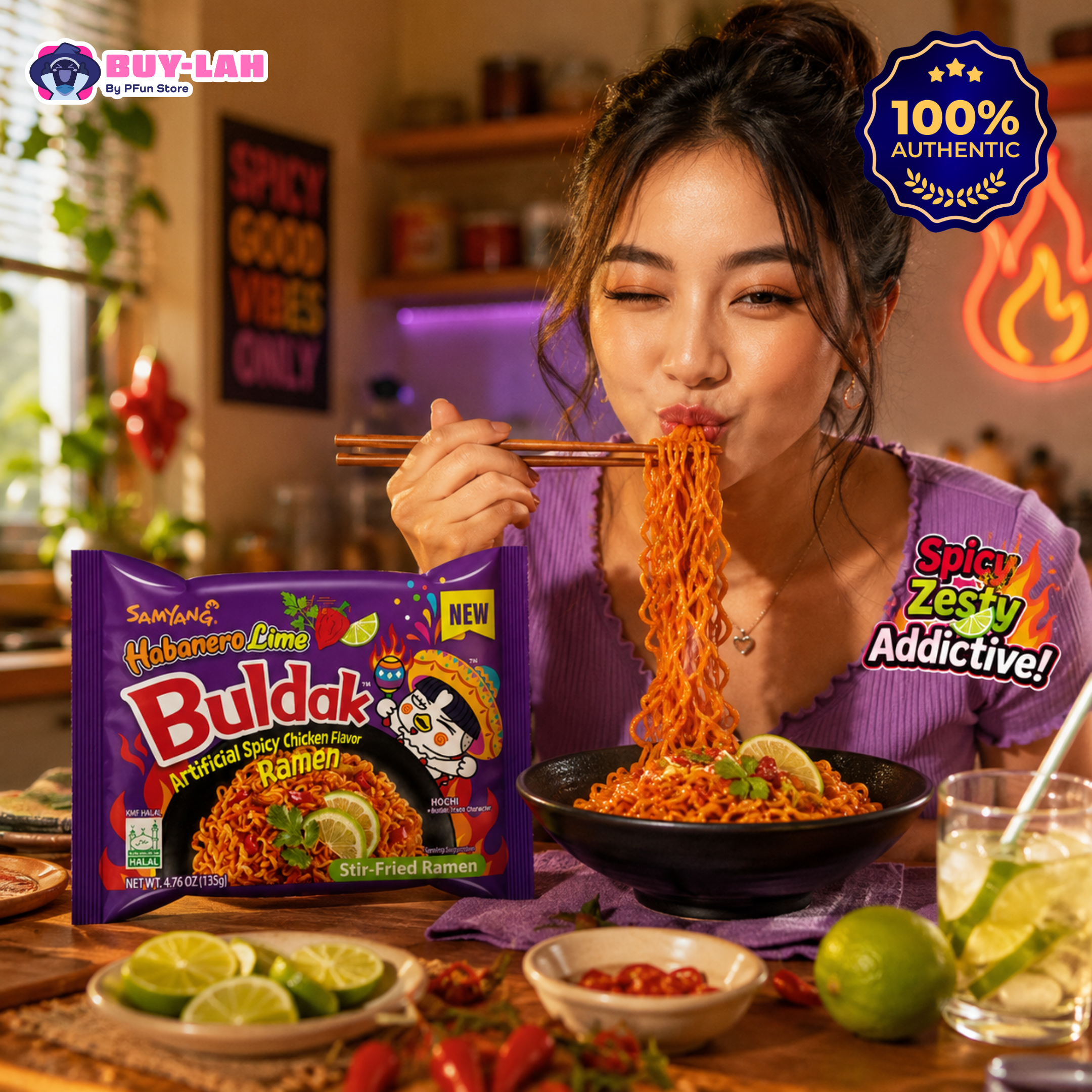 Samyang Buldak Habanero Lime Hot Chicken Flavor Ramen — 1 Pack (Single)  | Halal
