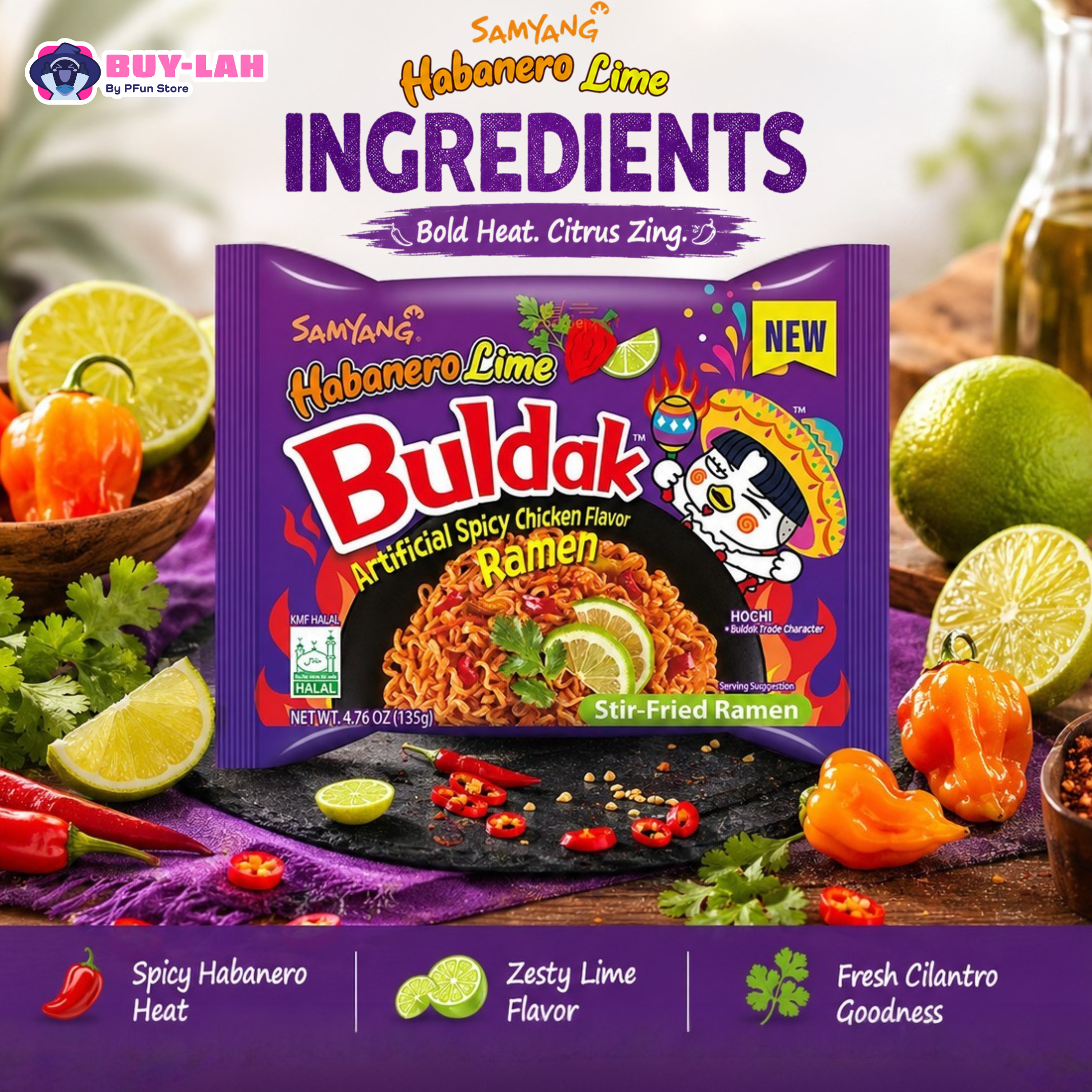 Samyang Buldak Habanero Lime Hot Chicken Flavor Ramen — 1 Pack (Single)  | Halal
