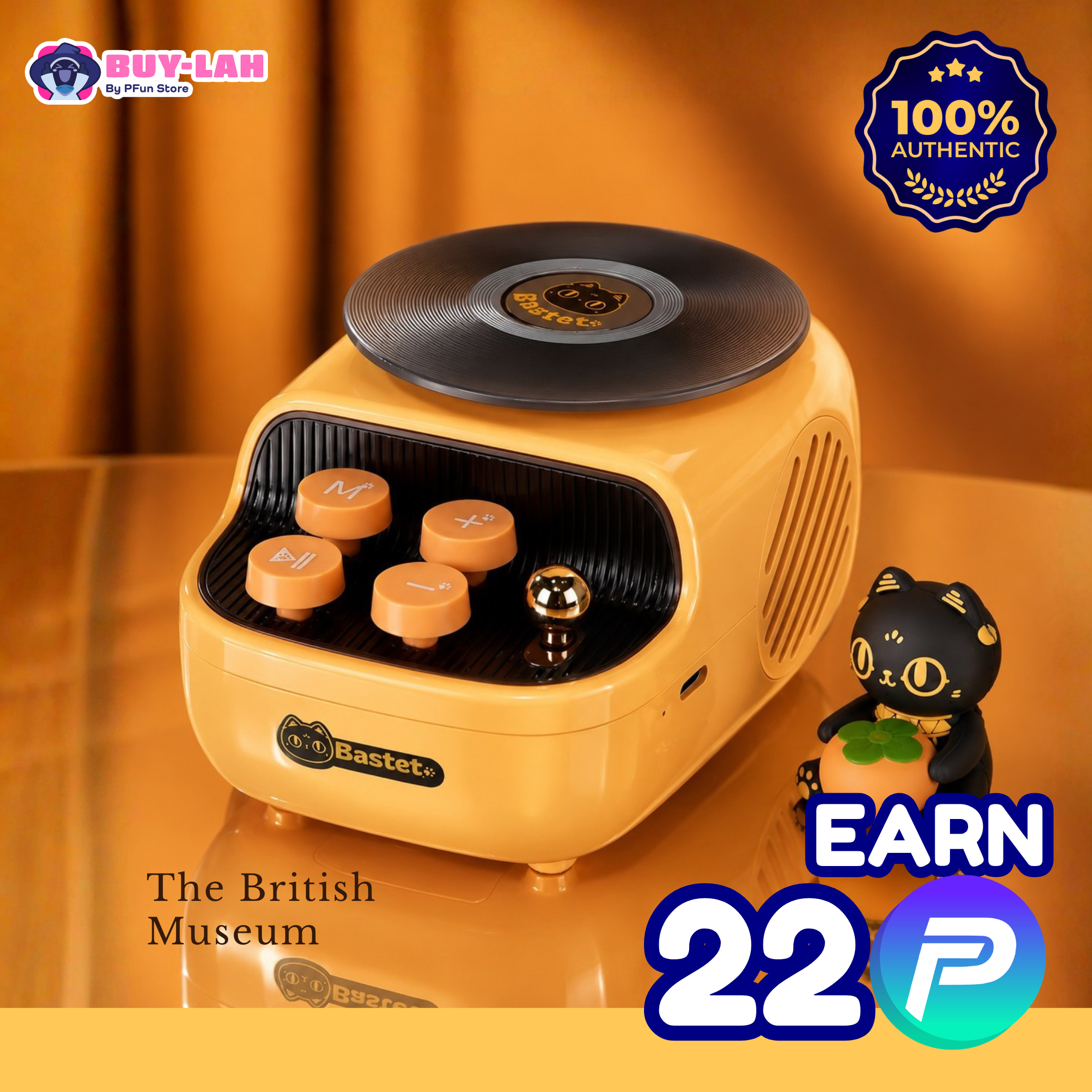 🏛️ The British Museum 🐱 Bastet Series Retro Vinyl-Style Bluetooth Speaker “Persimmon Blessing”
