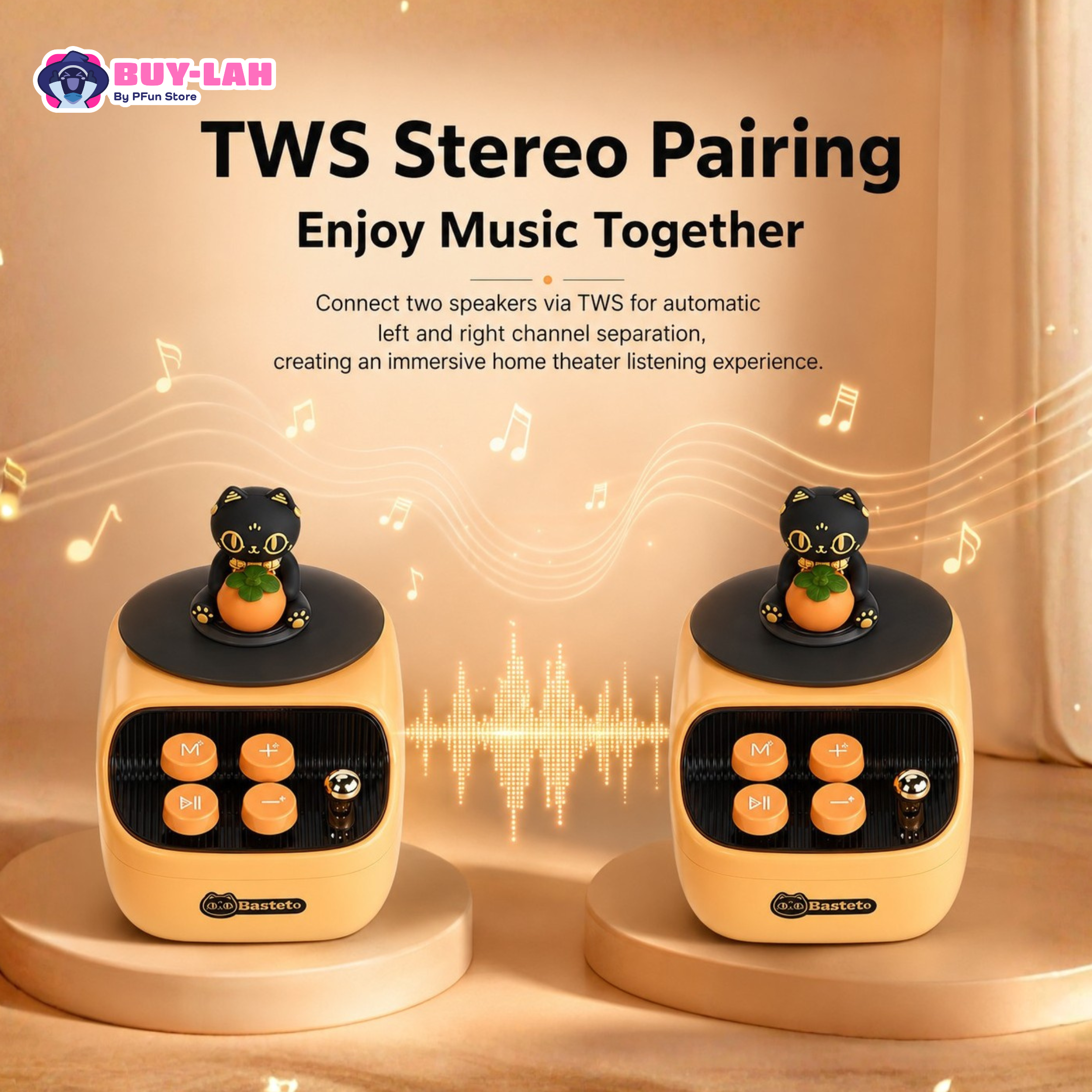 🏛️ The British Museum 🐱 Bastet Series Retro Vinyl-Style Bluetooth Speaker “Persimmon Blessing”