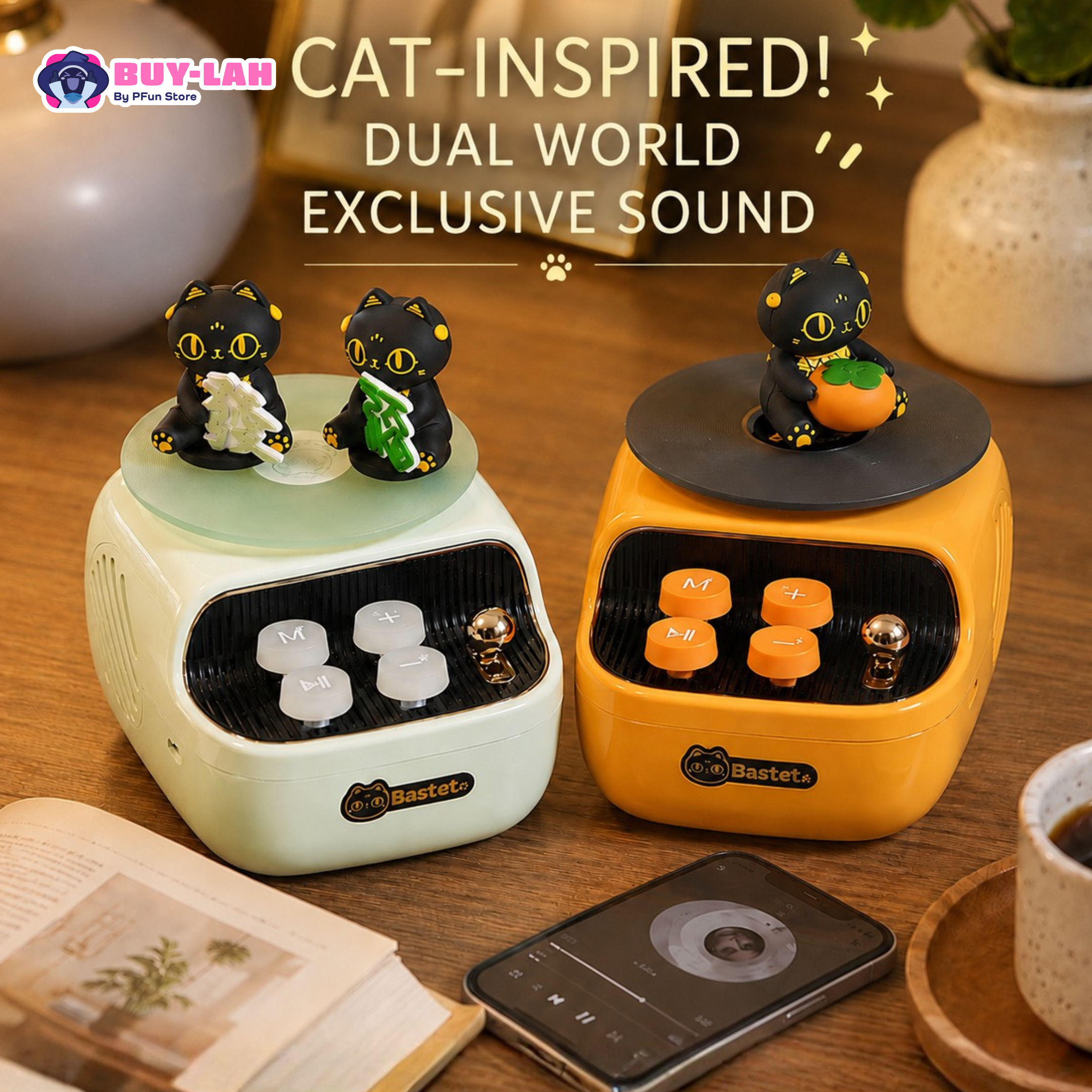 🏛️ The British Museum 🐱 Bastet Series Retro Vinyl-Style Bluetooth Speaker “Persimmon Blessing”